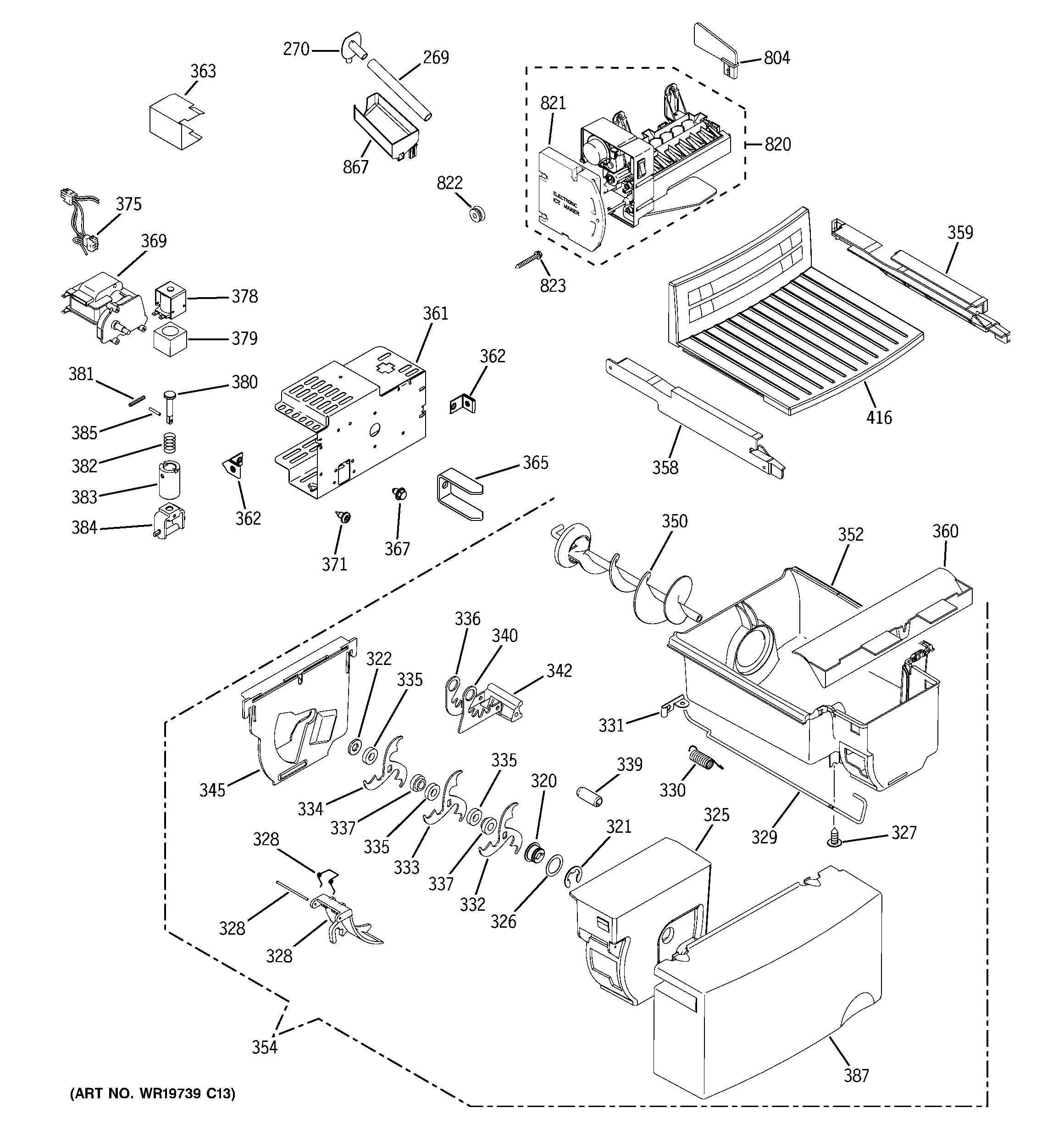 GE GSE22KETEFWW ice maker & dispenser diagram