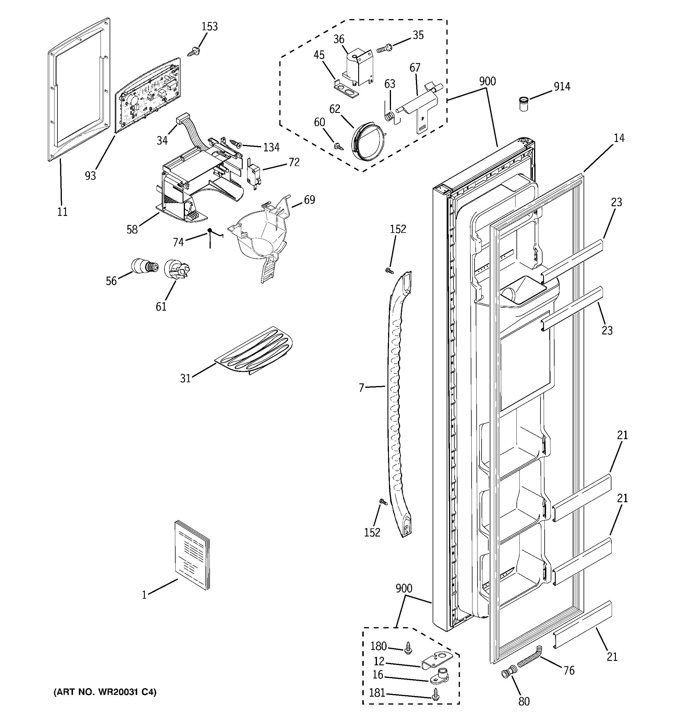 GE GSE22KETEFSS freezer door diagram