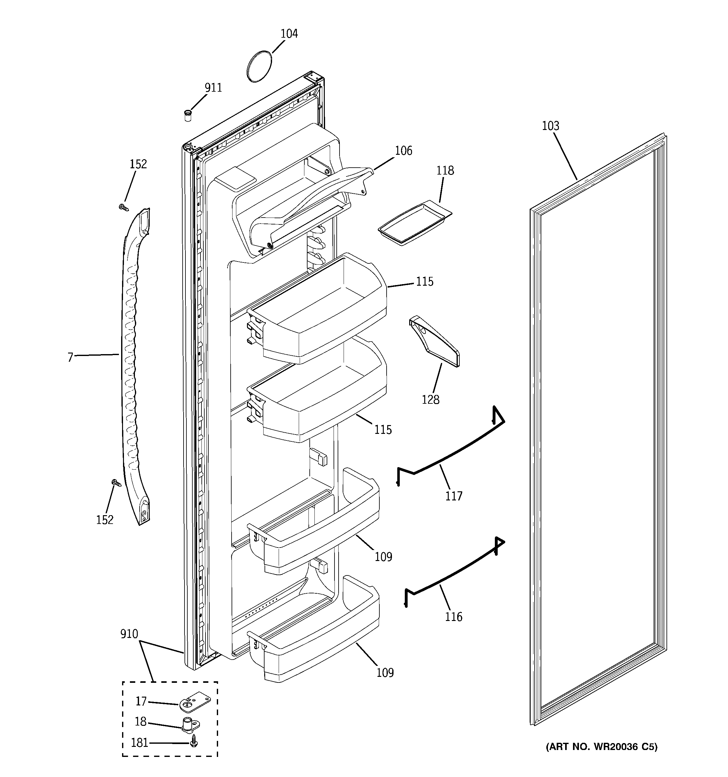 GE GSE22KETEFSS fresh food door diagram