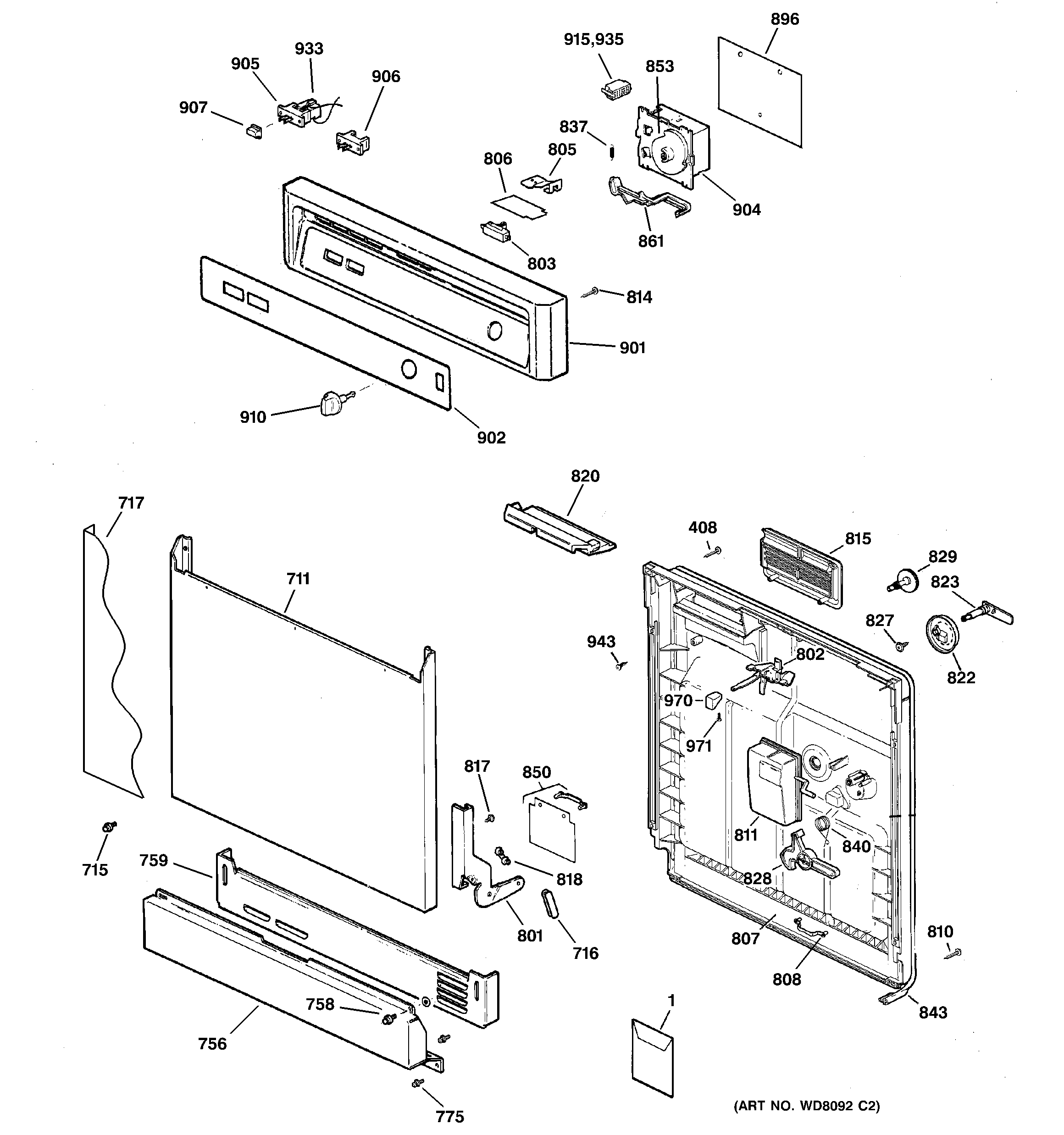 GE GSM2100G02BB escutcheon & door assembly diagram