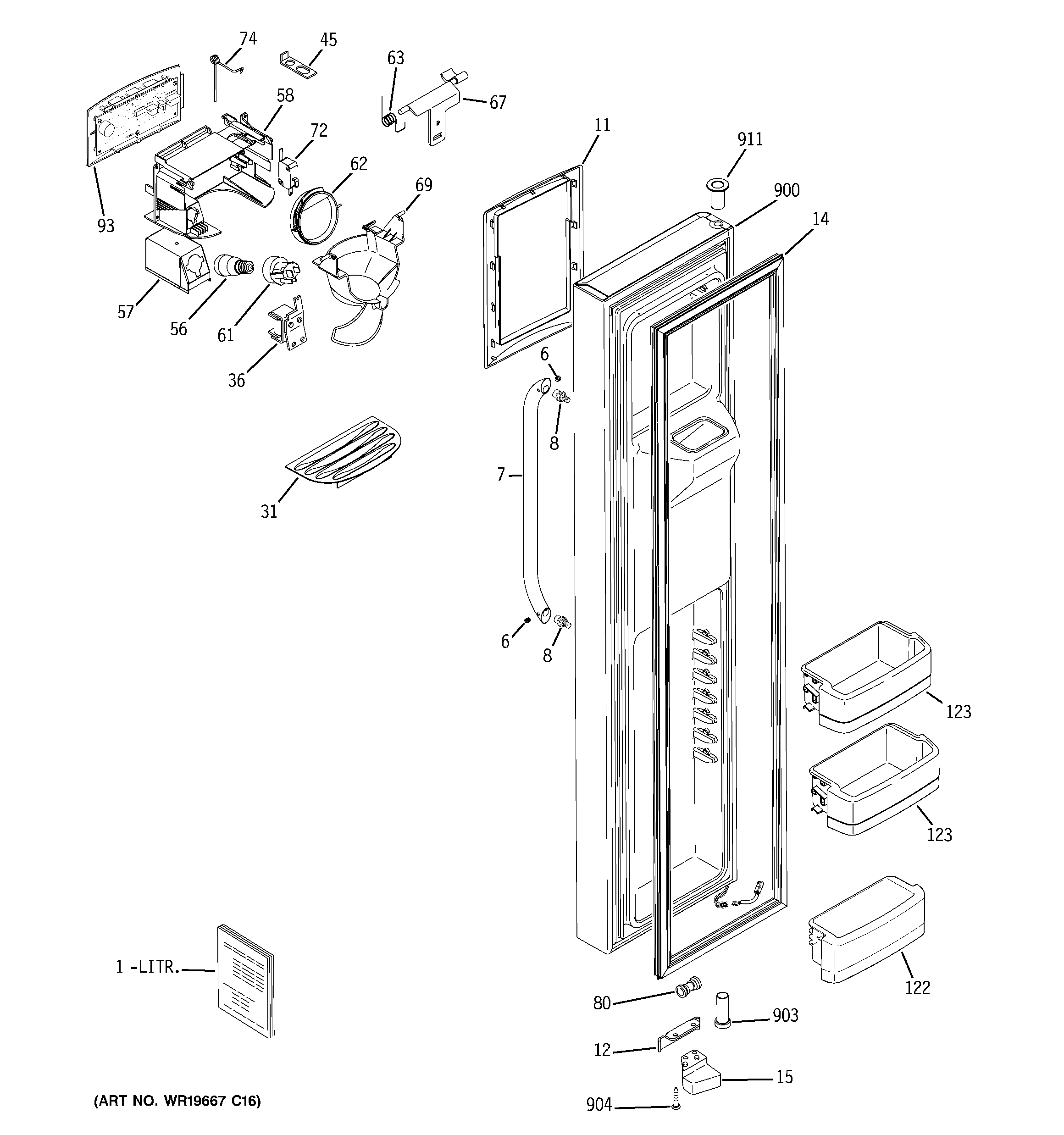 GE GSHF3KGXBCBB freezer door diagram