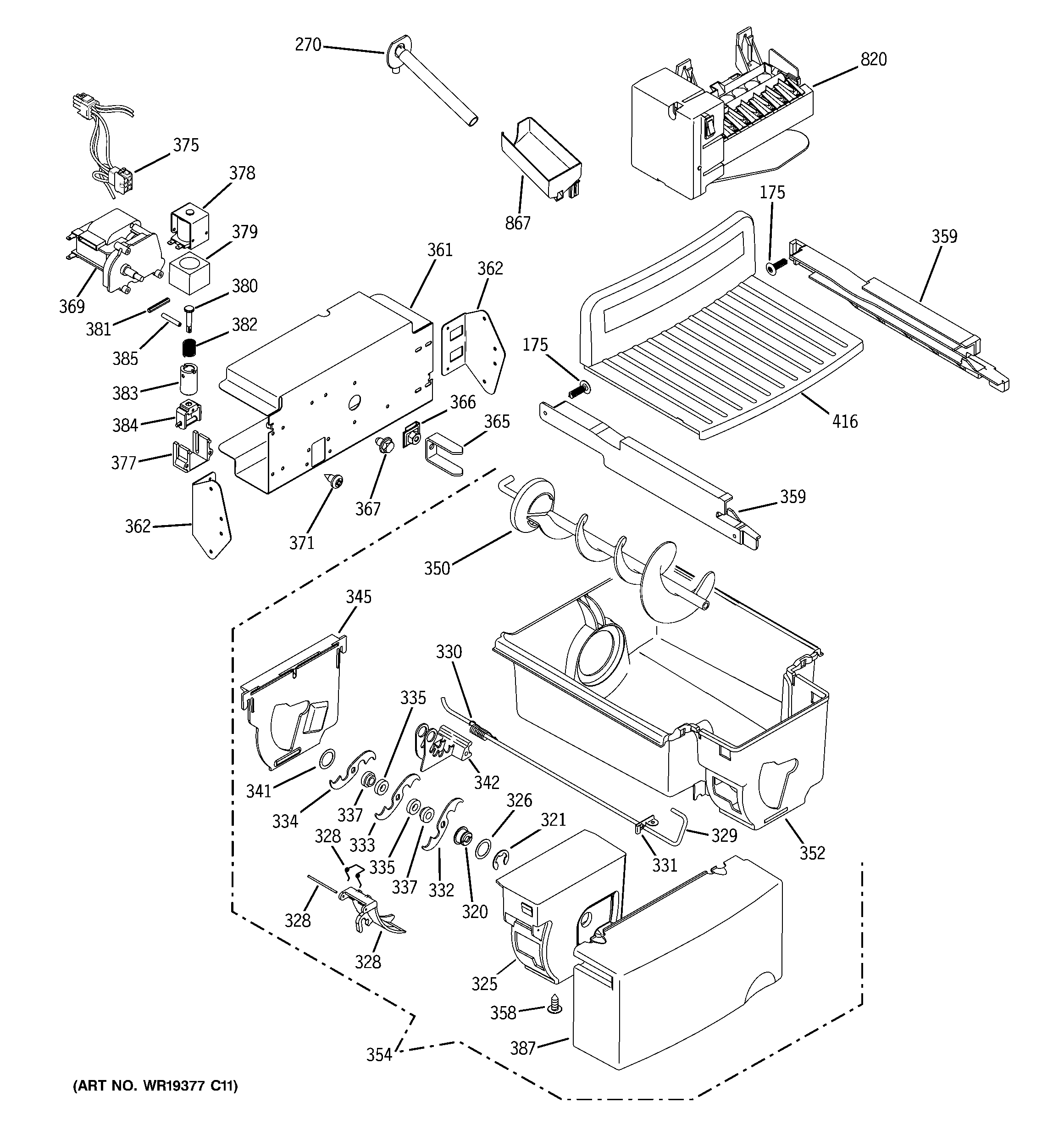 GE GSHF3KGXBCBB ice maker & dispenser diagram