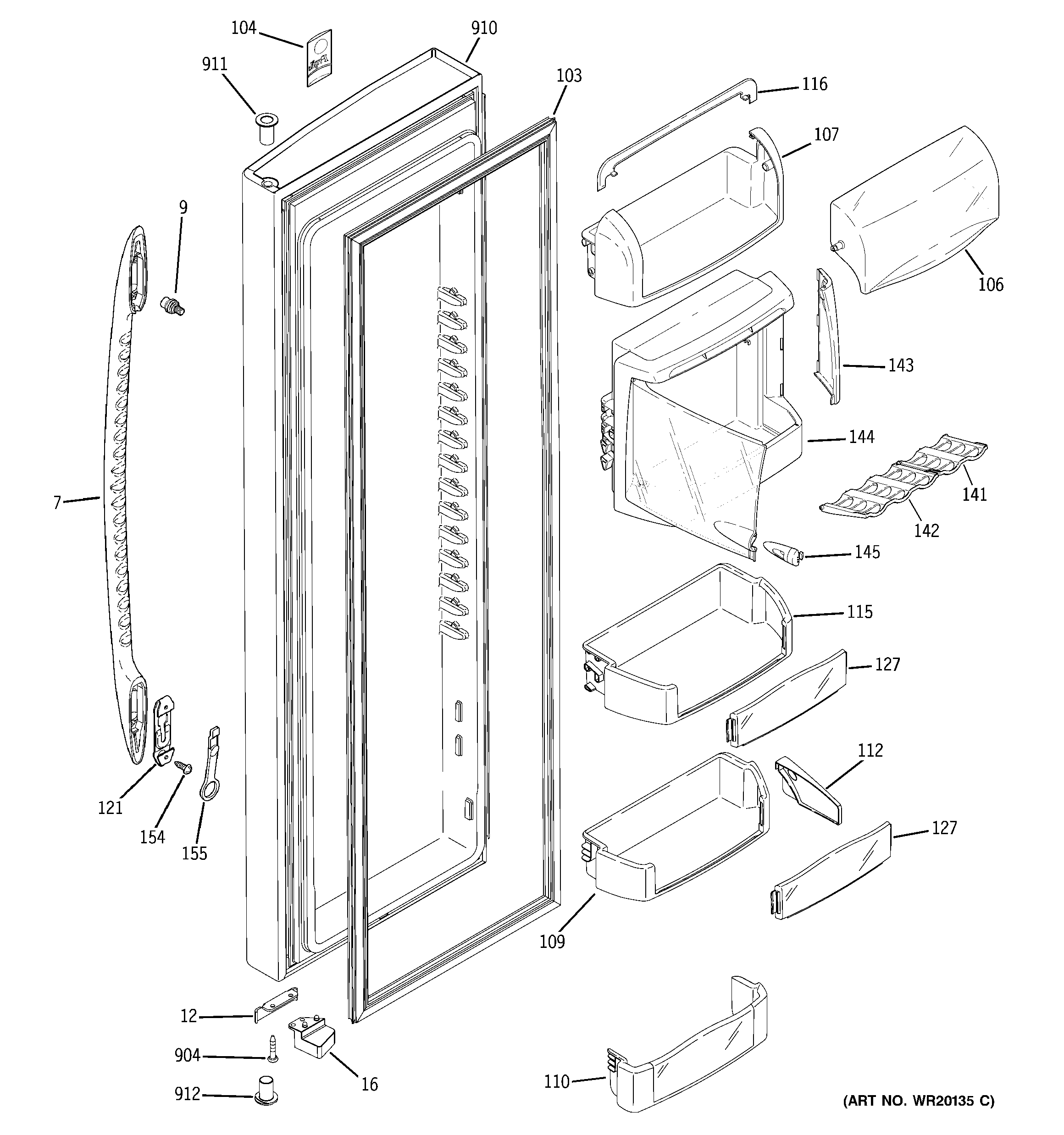 GE PSDF3YGXBFBB fresh food door diagram