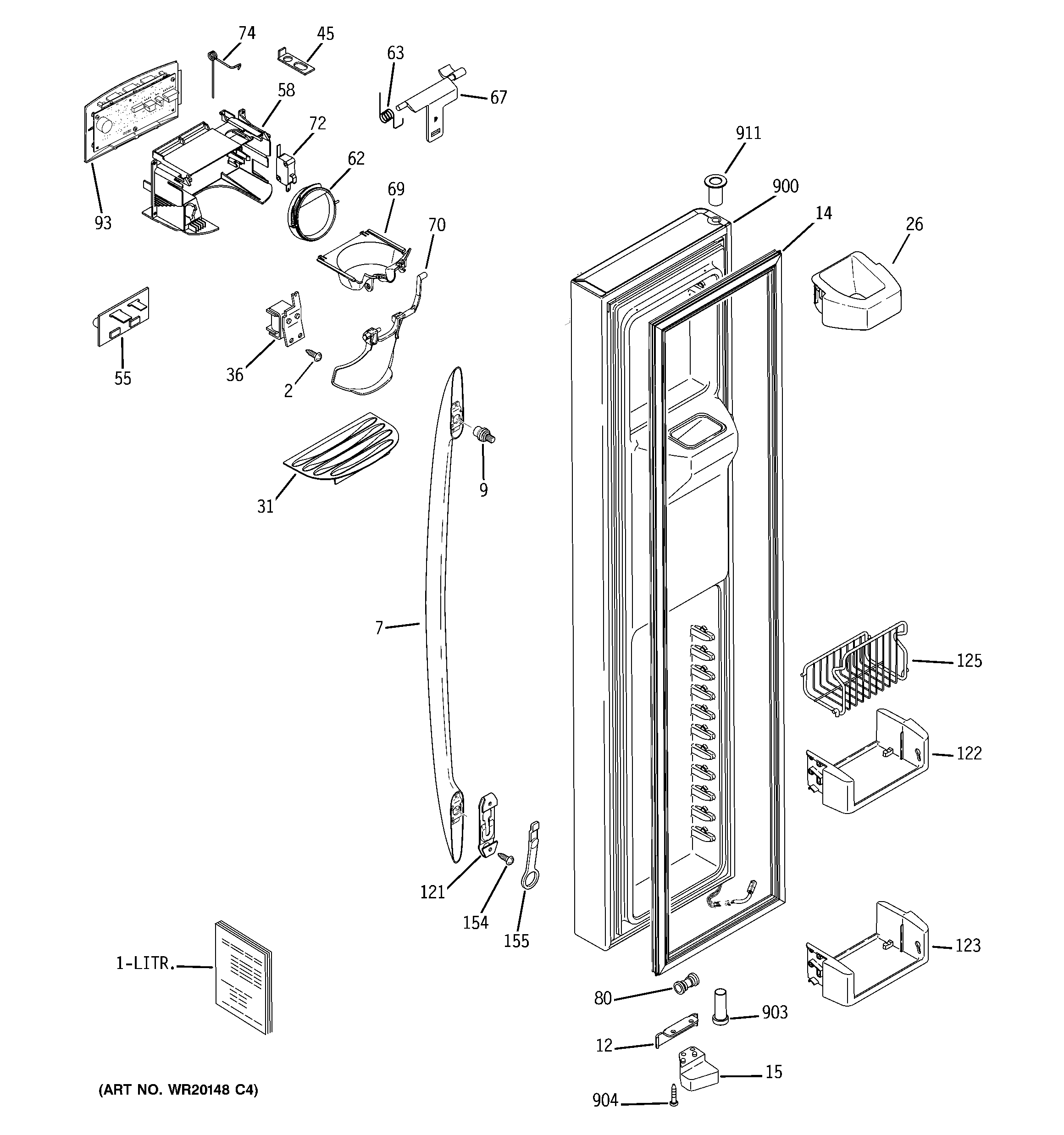 GE PSDF5YGXBFBB freezer door diagram