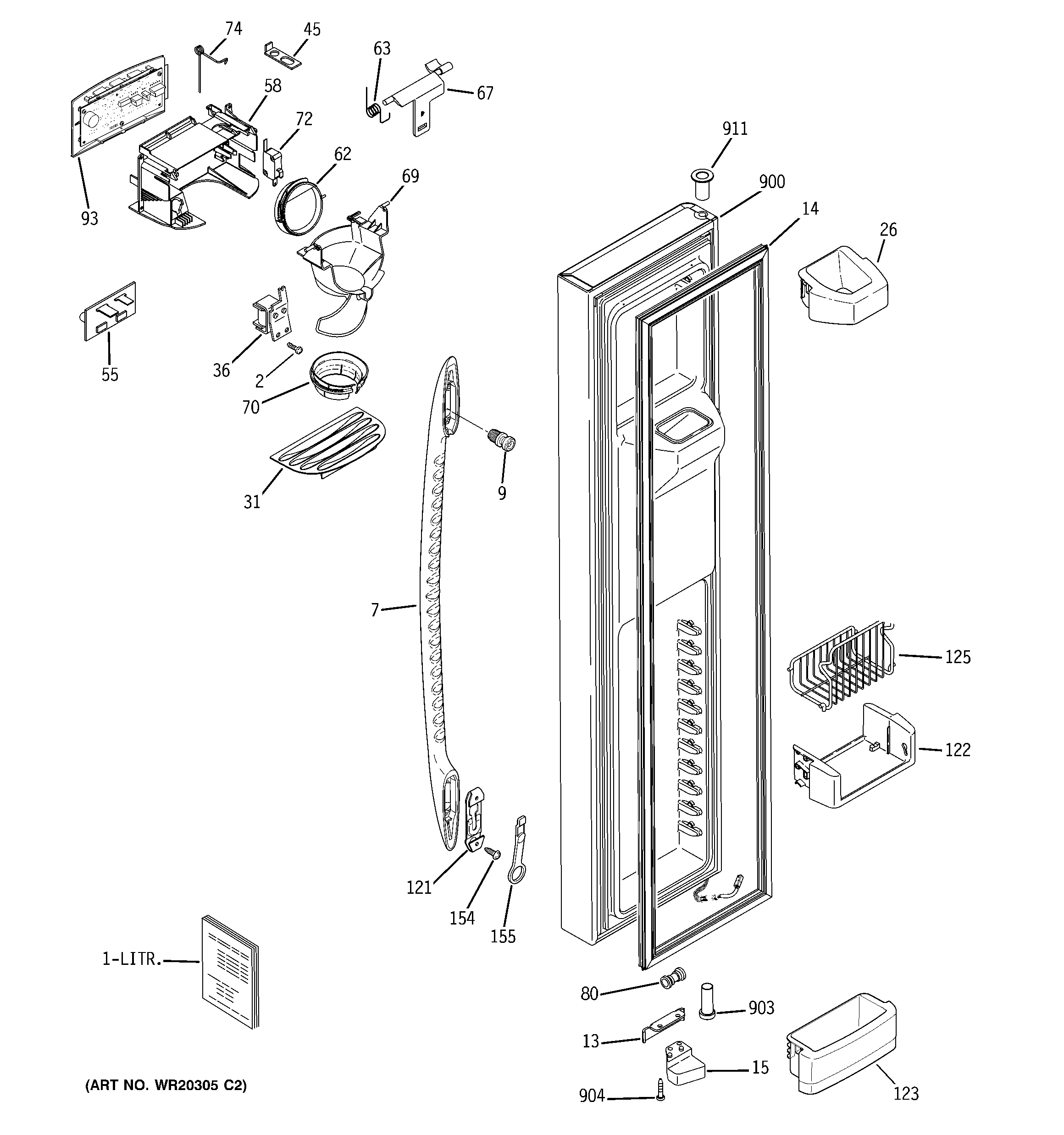GE PSHF6RGXBDWW freezer door diagram