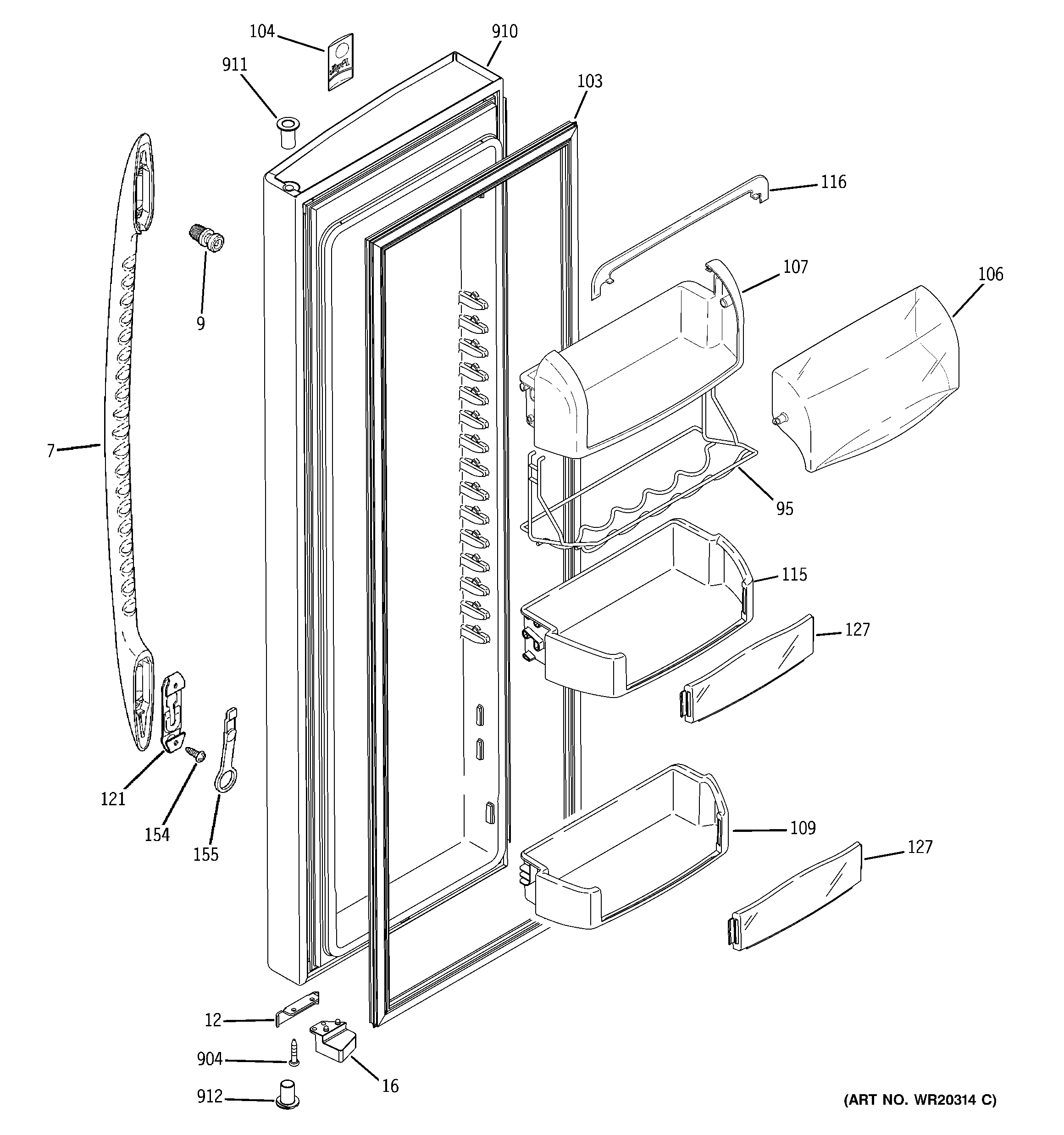 GE PSHF6RGXBDWW fresh food door diagram