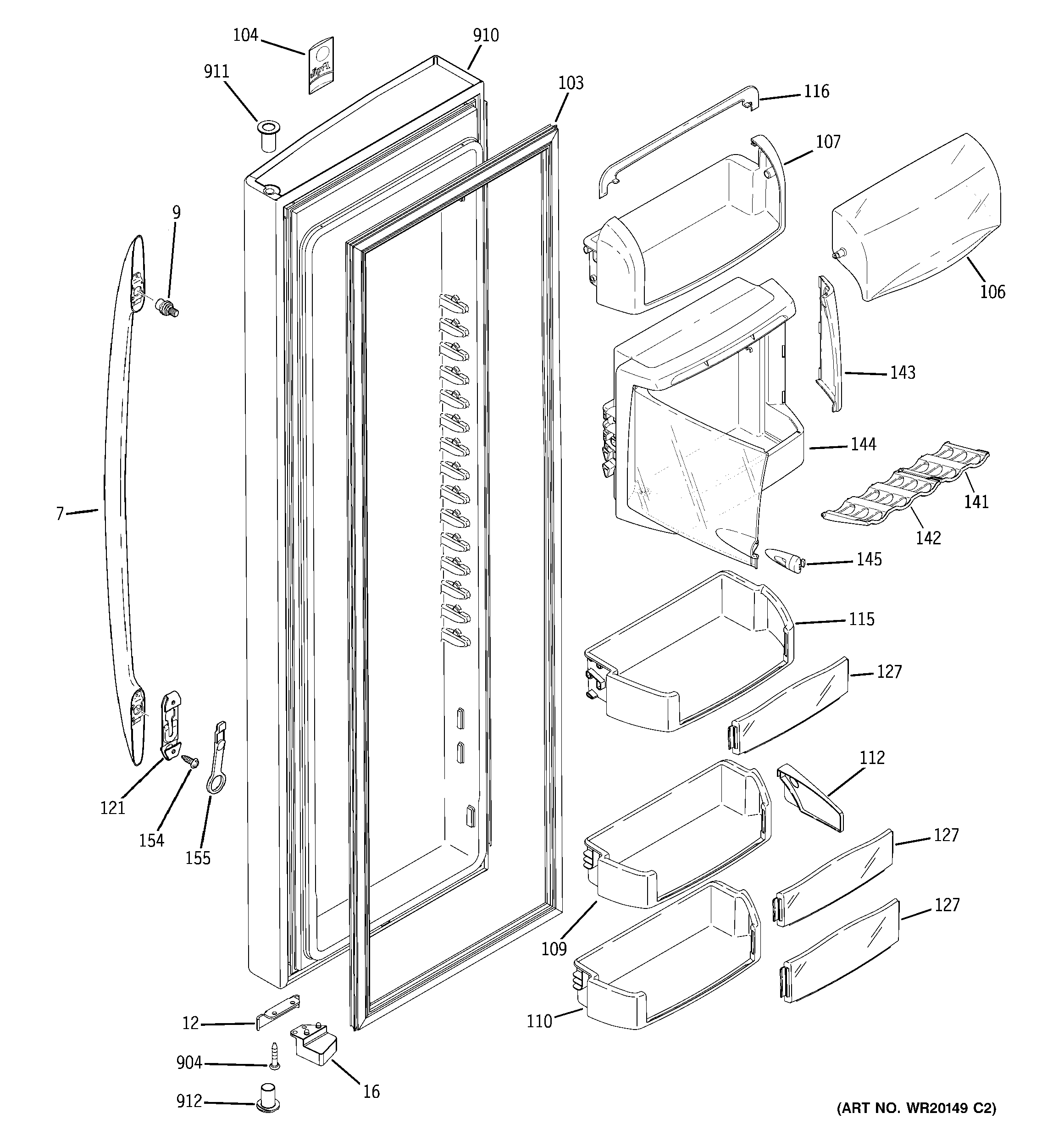 GE PSHF6YGXBDBB fresh food door diagram