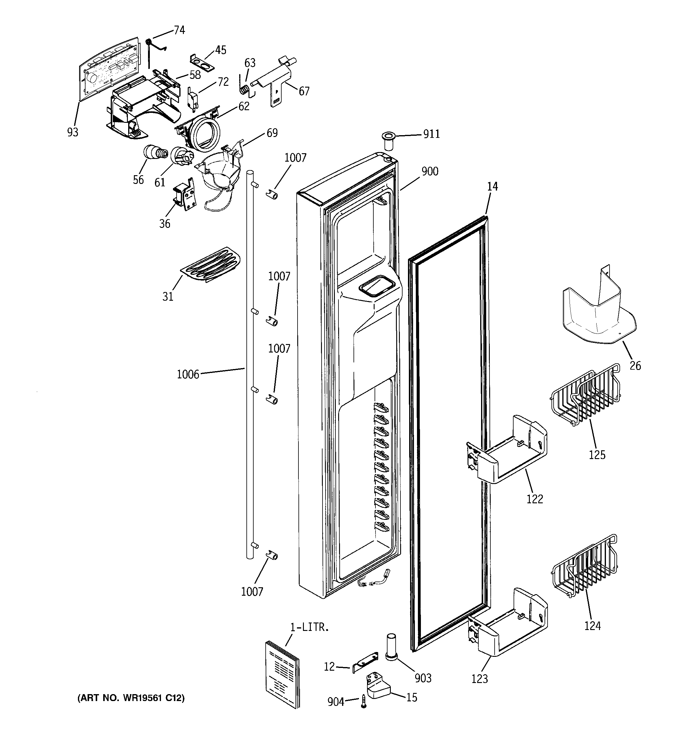 GE ZFSB23DXASS freezer door diagram