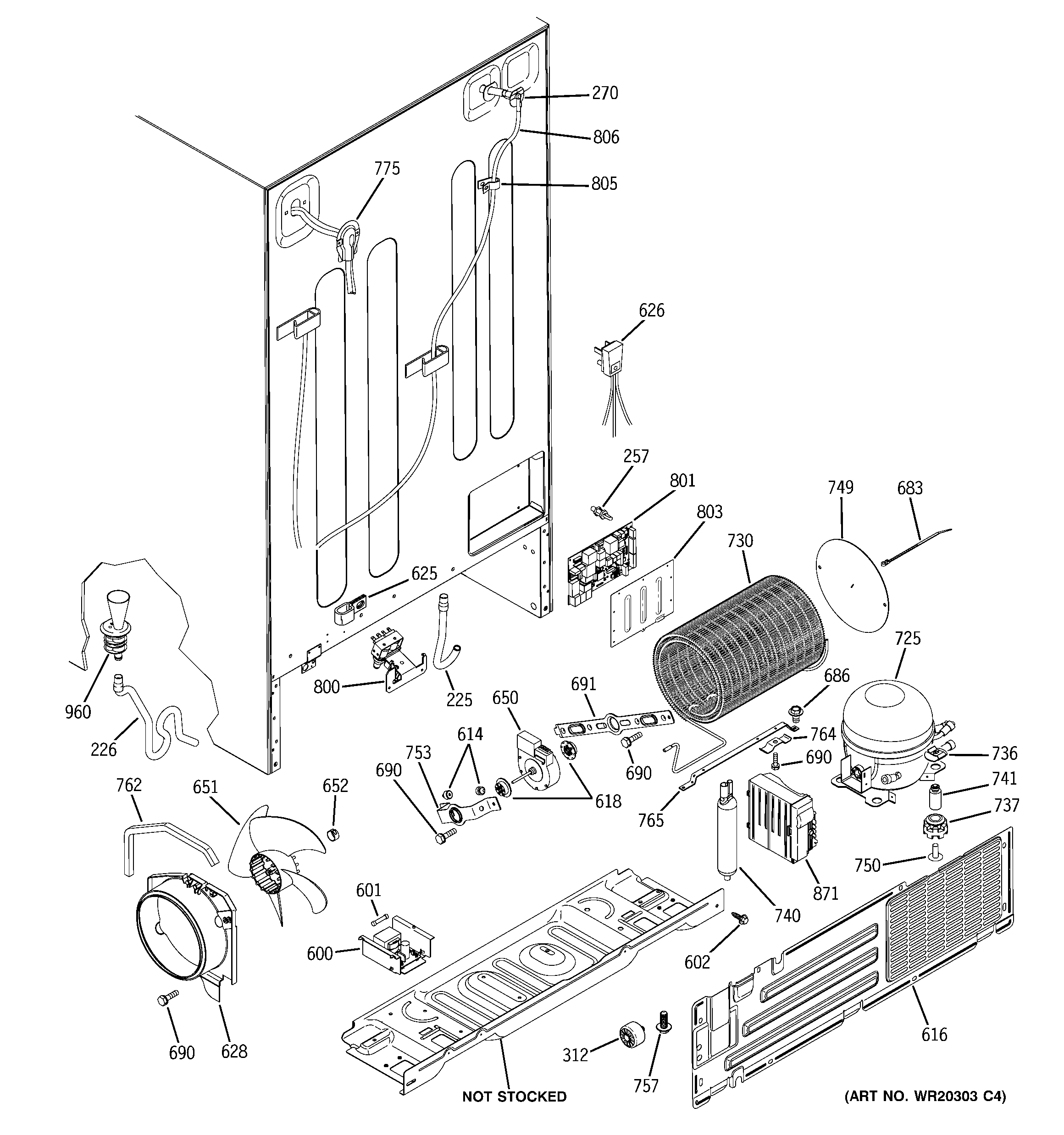 GE ZFSB23DXASS sealed system & mother board diagram