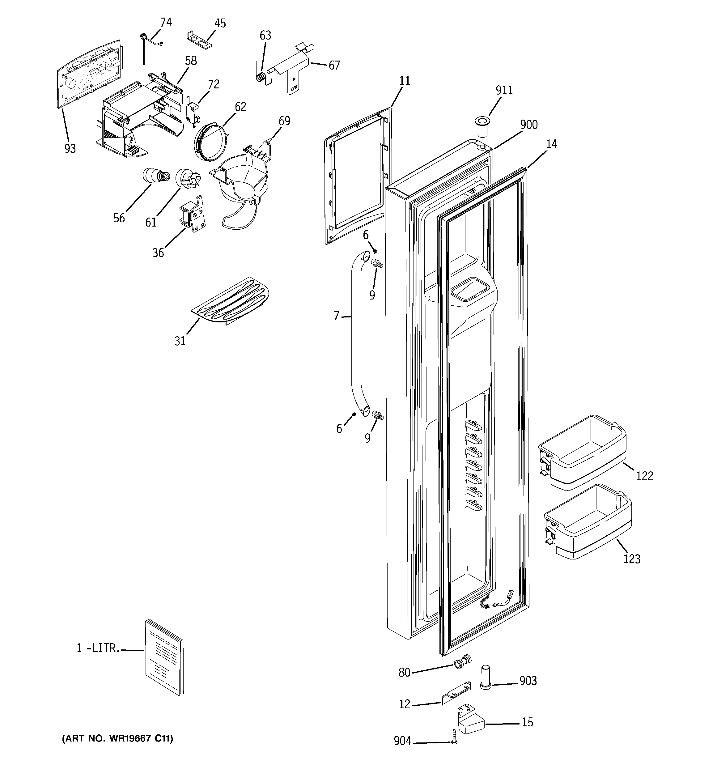 GE GSHS3KGXBCSS freezer door diagram