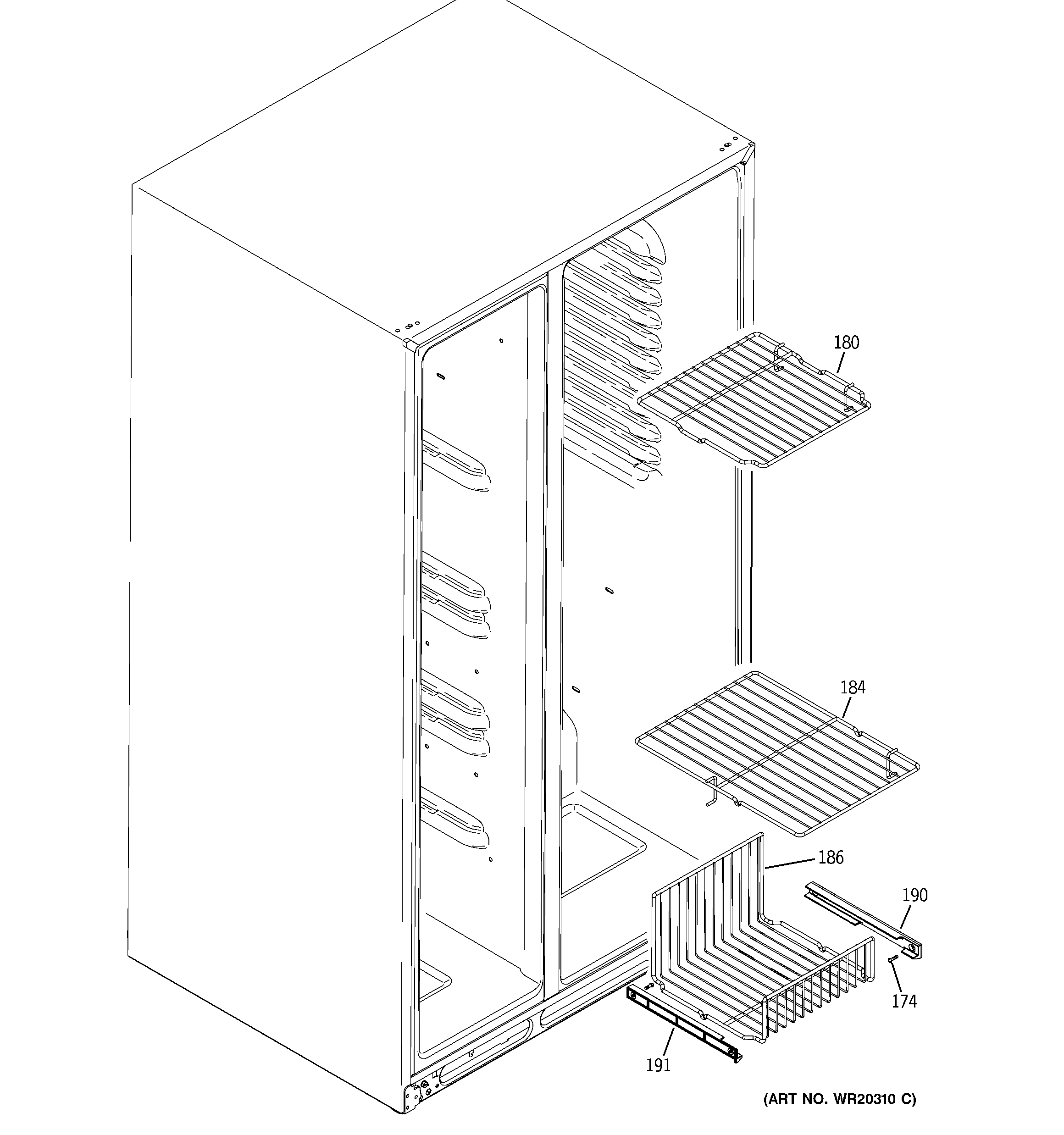 GE GSHS3KGXBCSS freezer shelves diagram