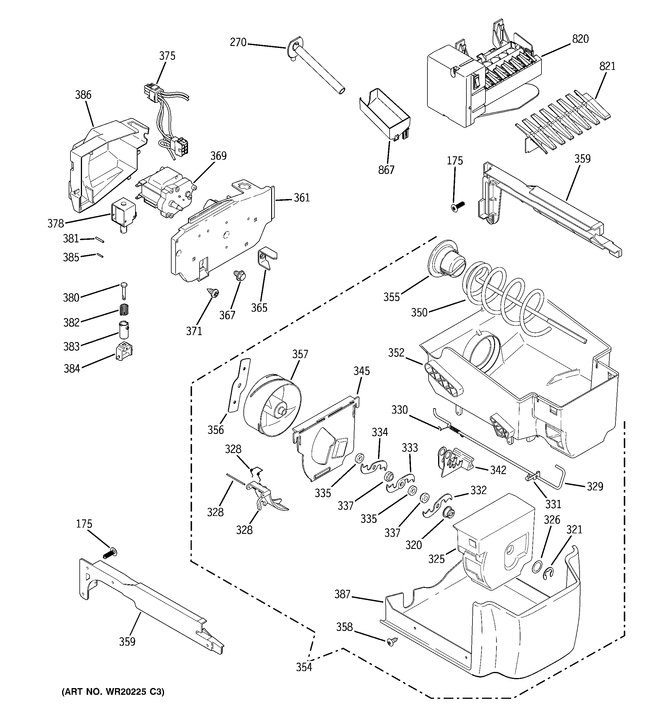 GE PSCF5VGXAFWW ice maker & dispenser diagram