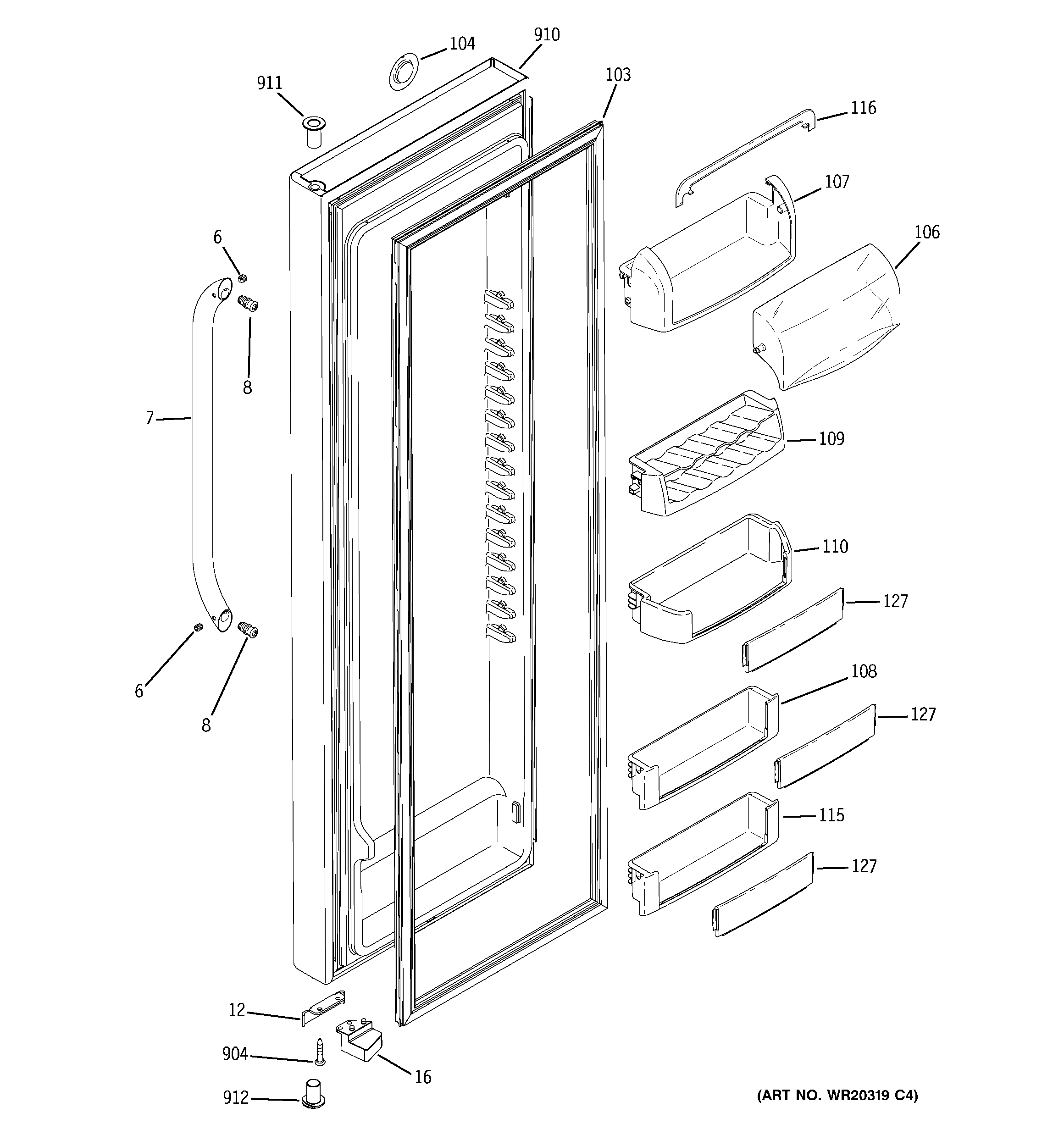 GE GSHF5MGXBEWW fresh food door diagram
