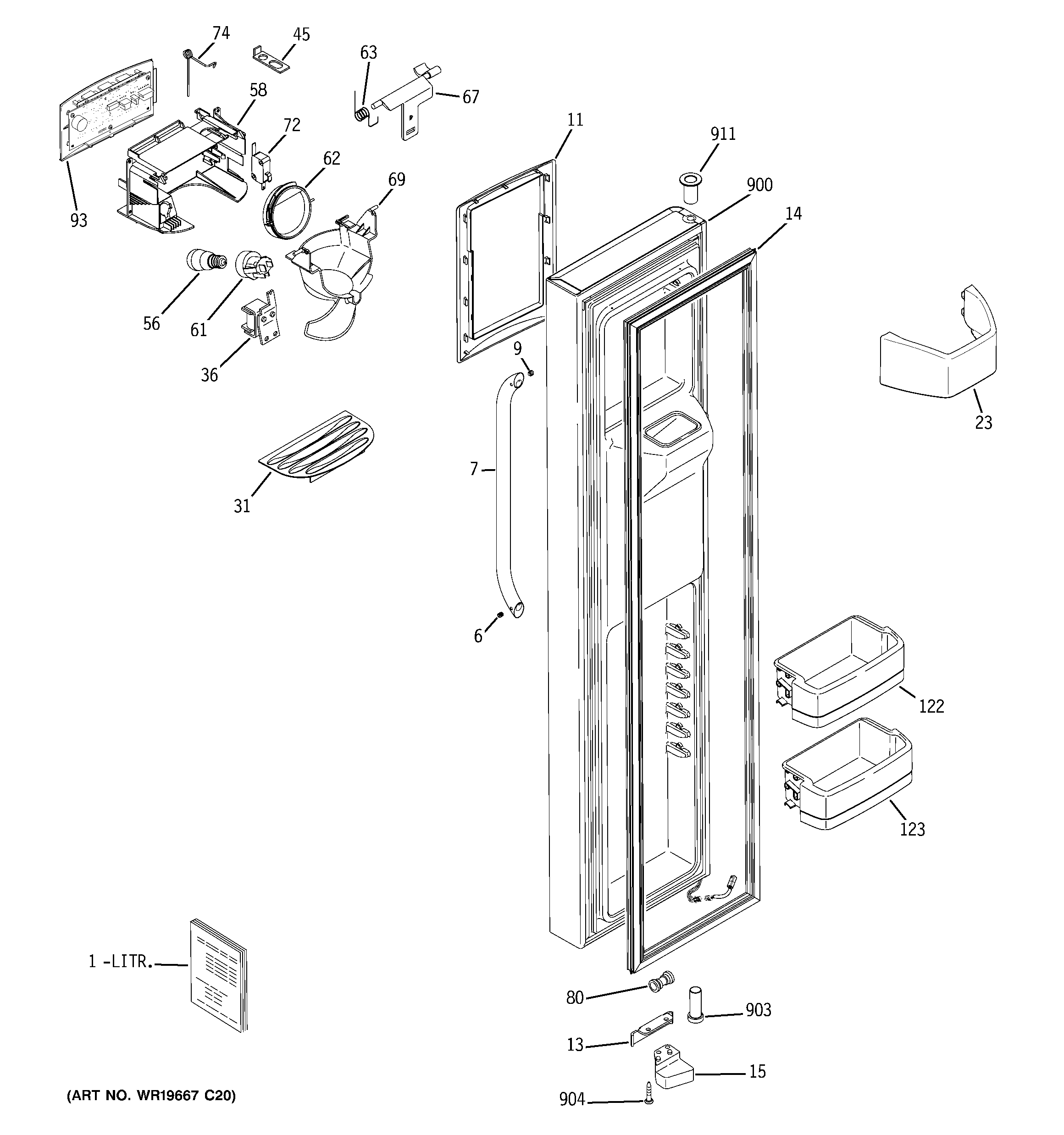 GE GSHL5MGXBELS freezer door diagram