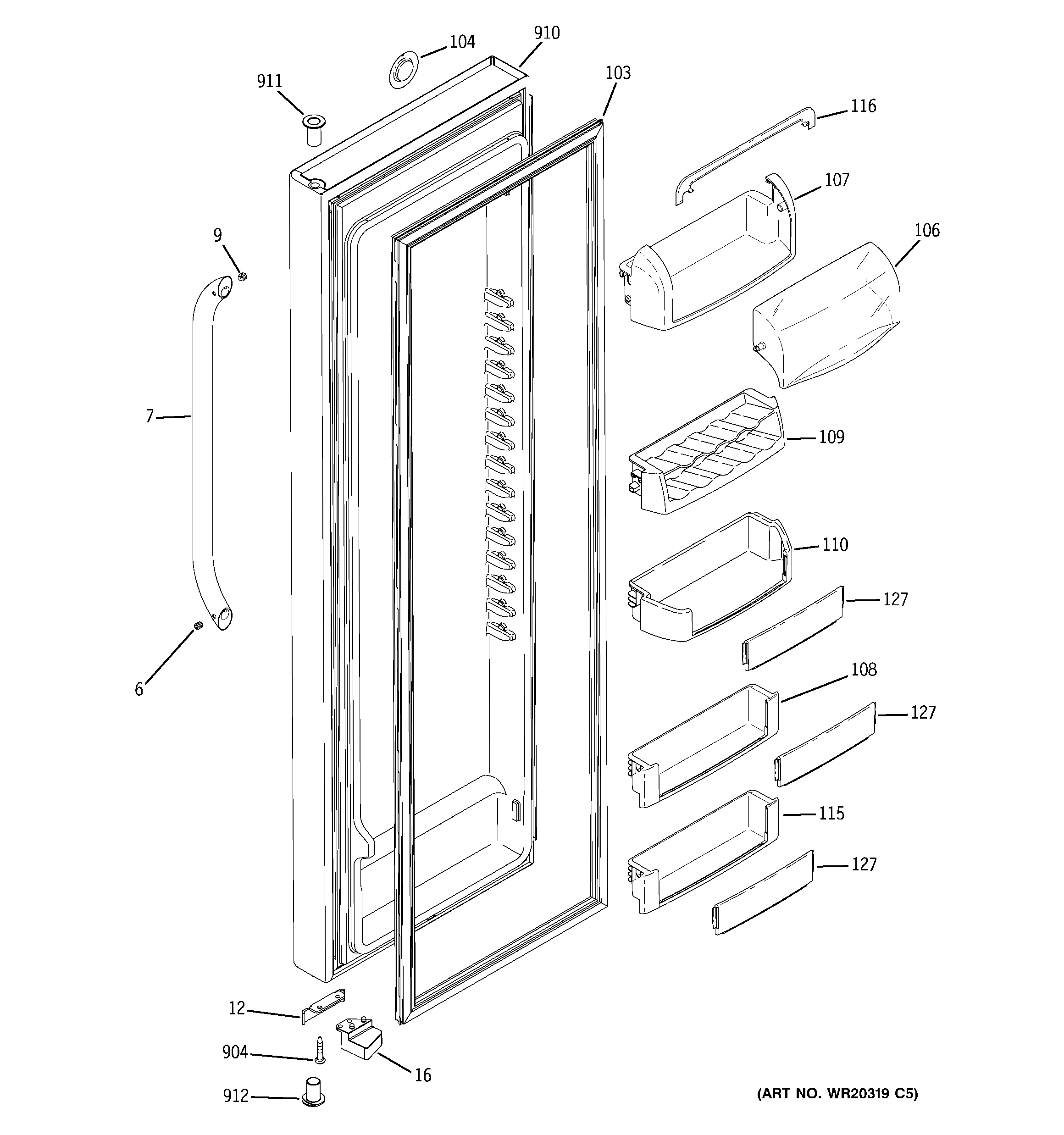 GE GSHL5MGXBELS fresh food door diagram