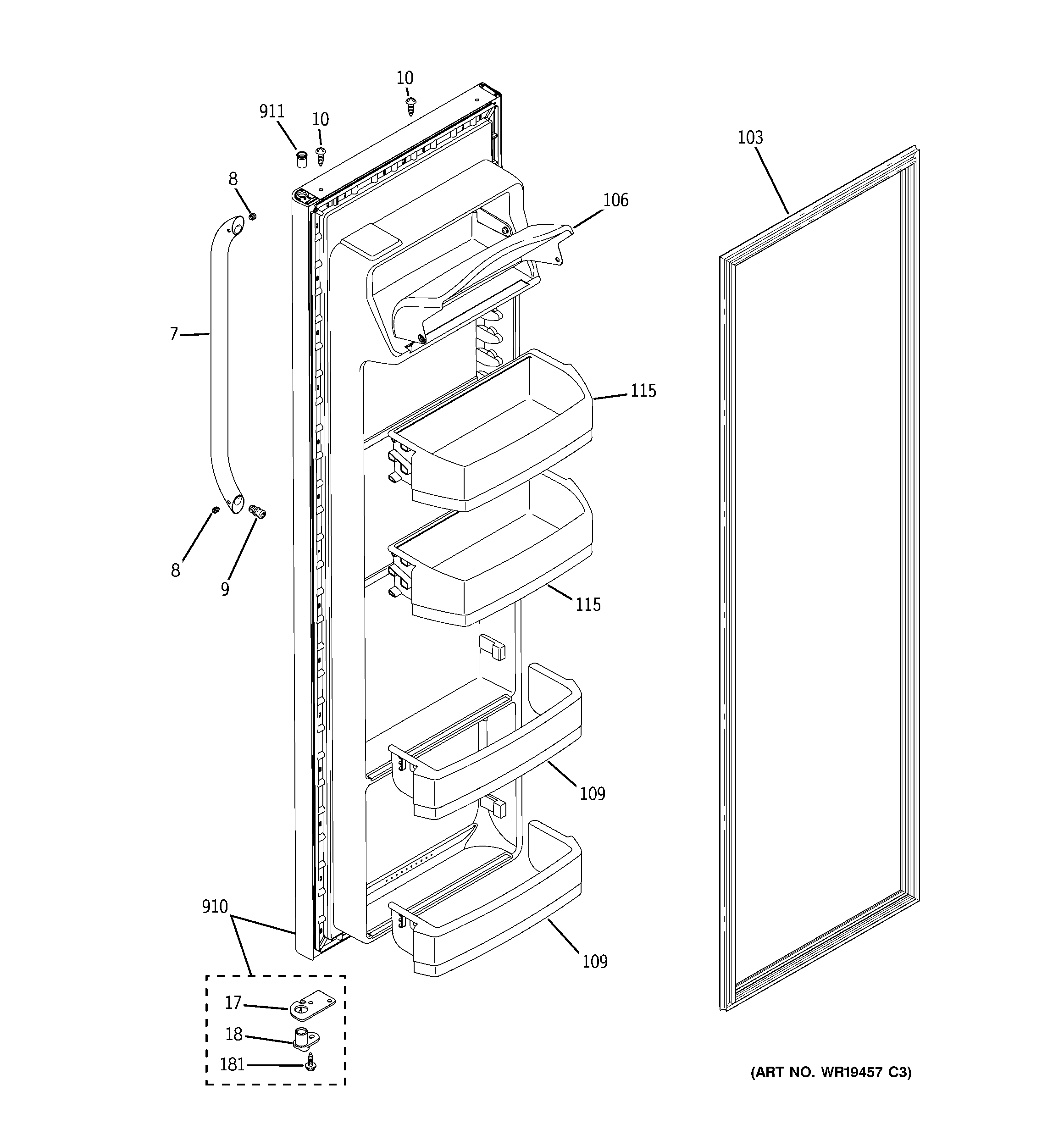 GE BSS25JSTGSS fresh food door diagram