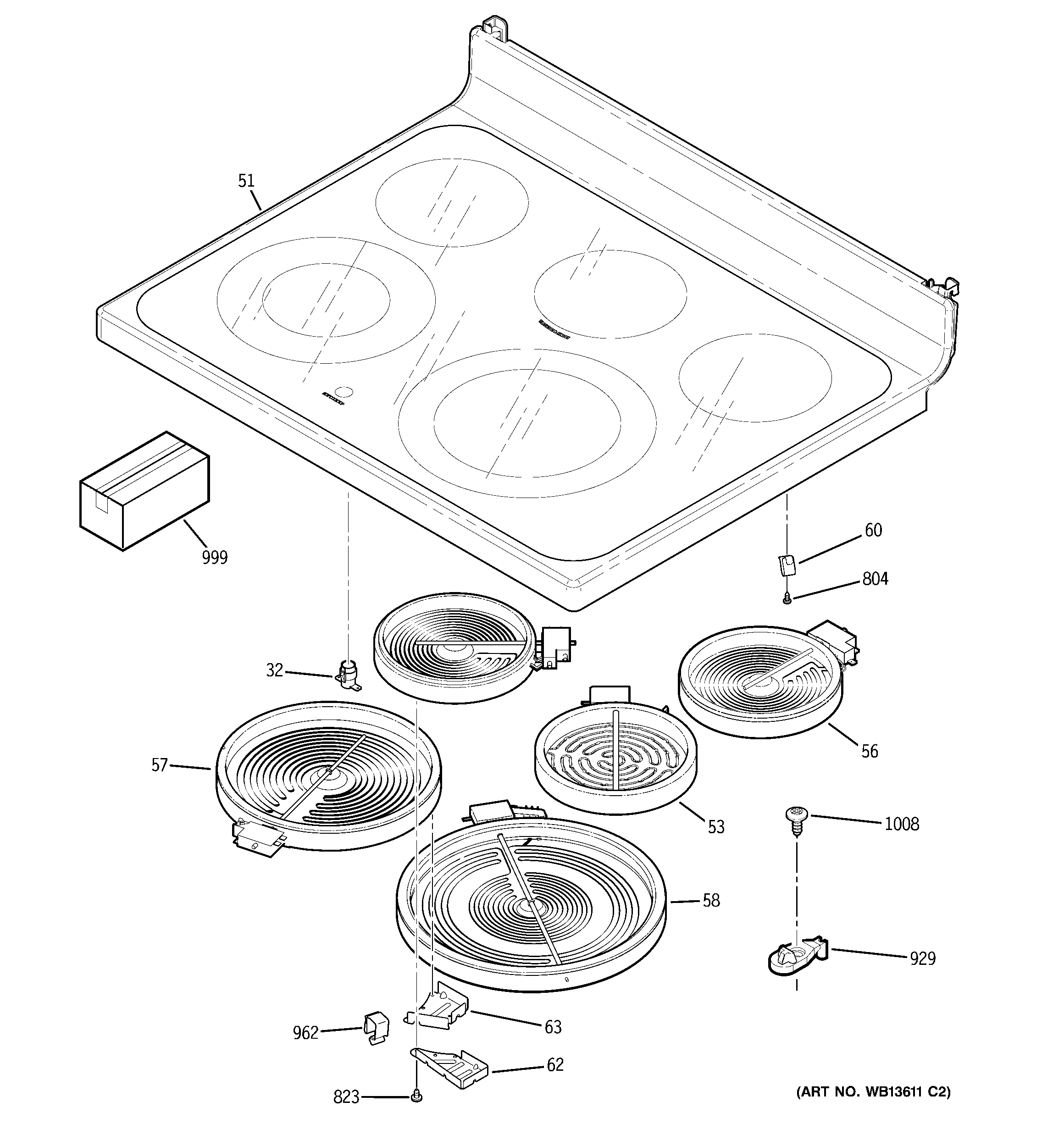 GE JBP72SM2SS cooktop diagram
