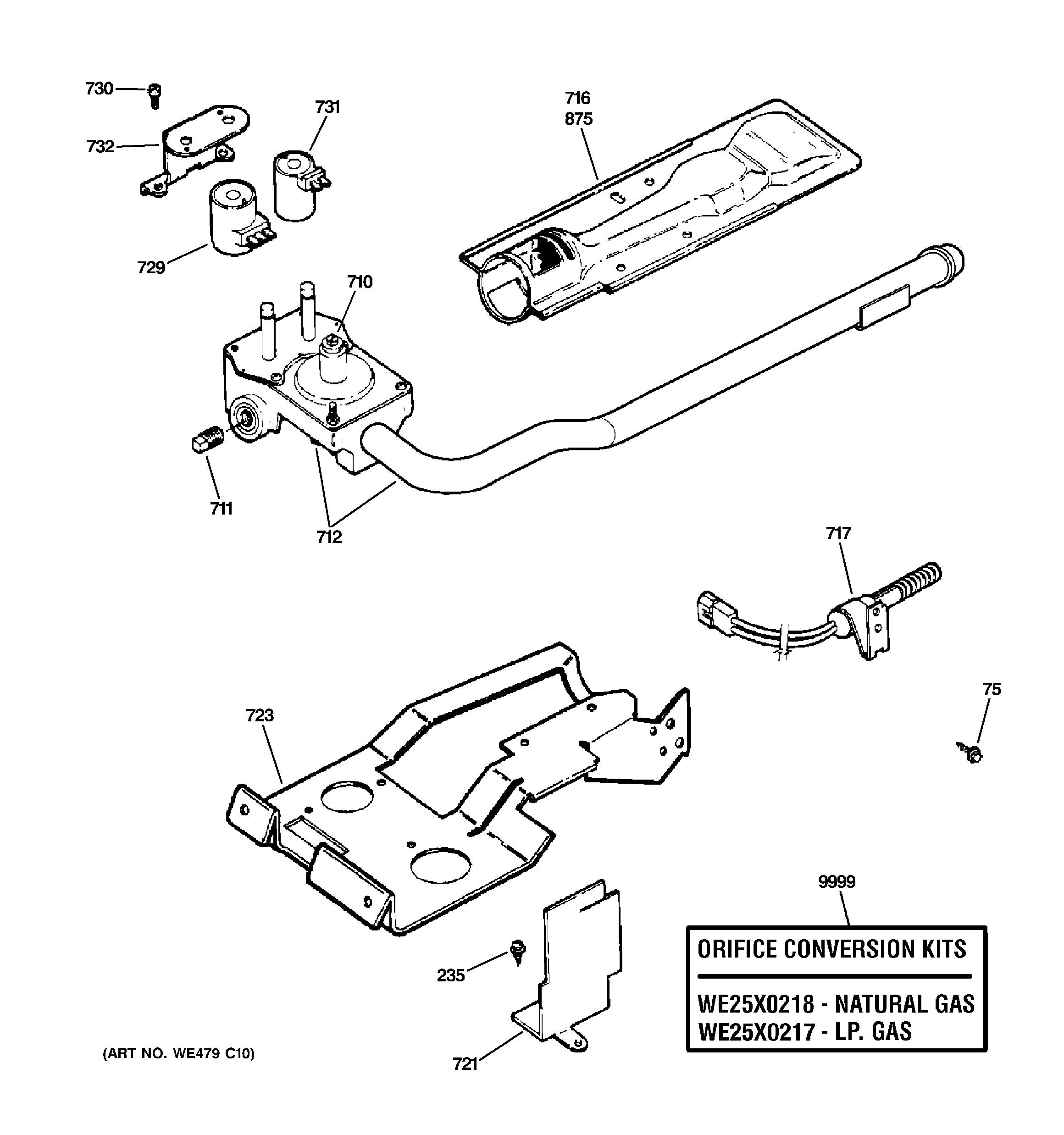 GE DISR333FC7WW gas valve & burner assembly diagram