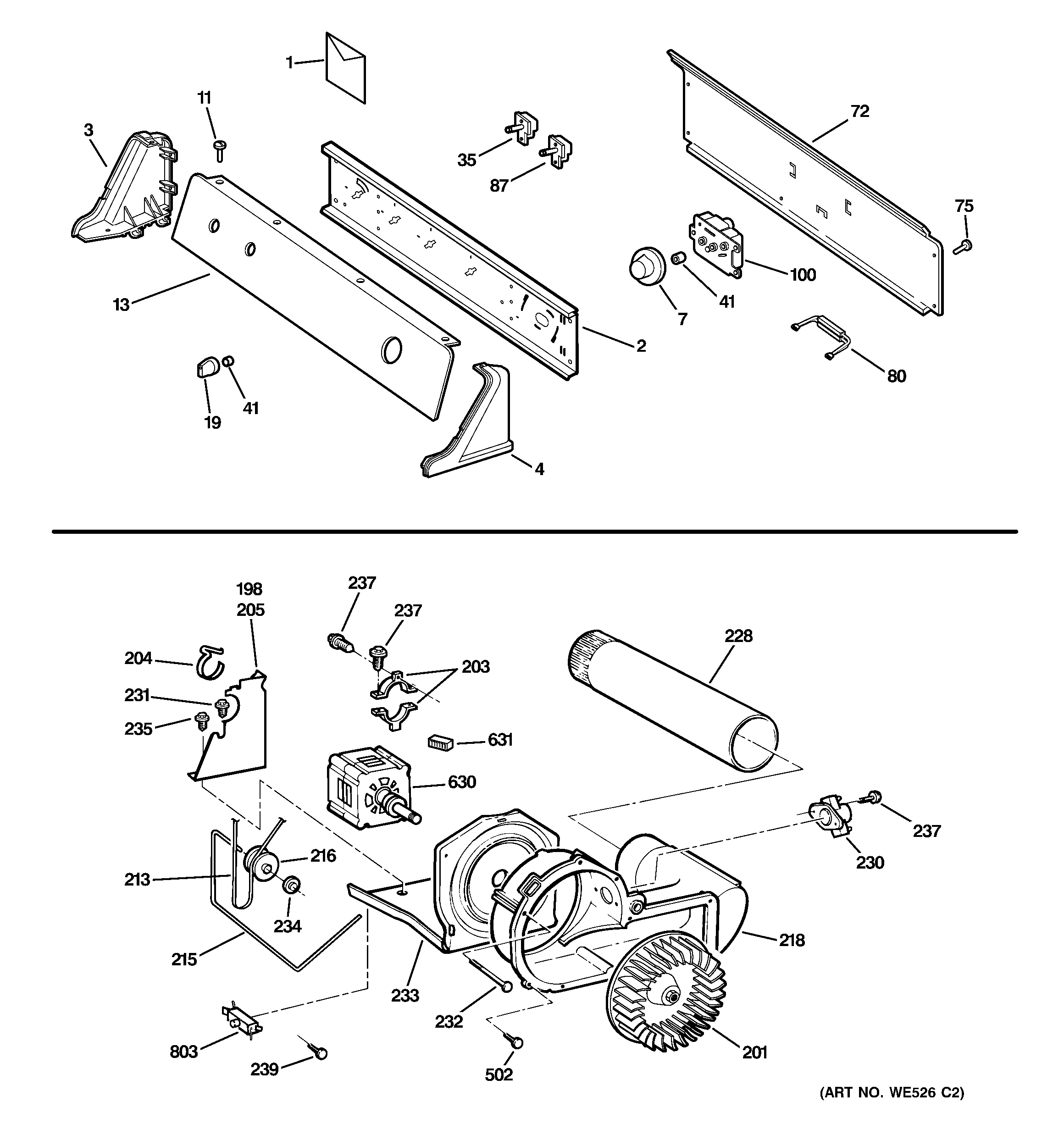 GE DIST333JTDWW backsplash, blower & motor diagram
