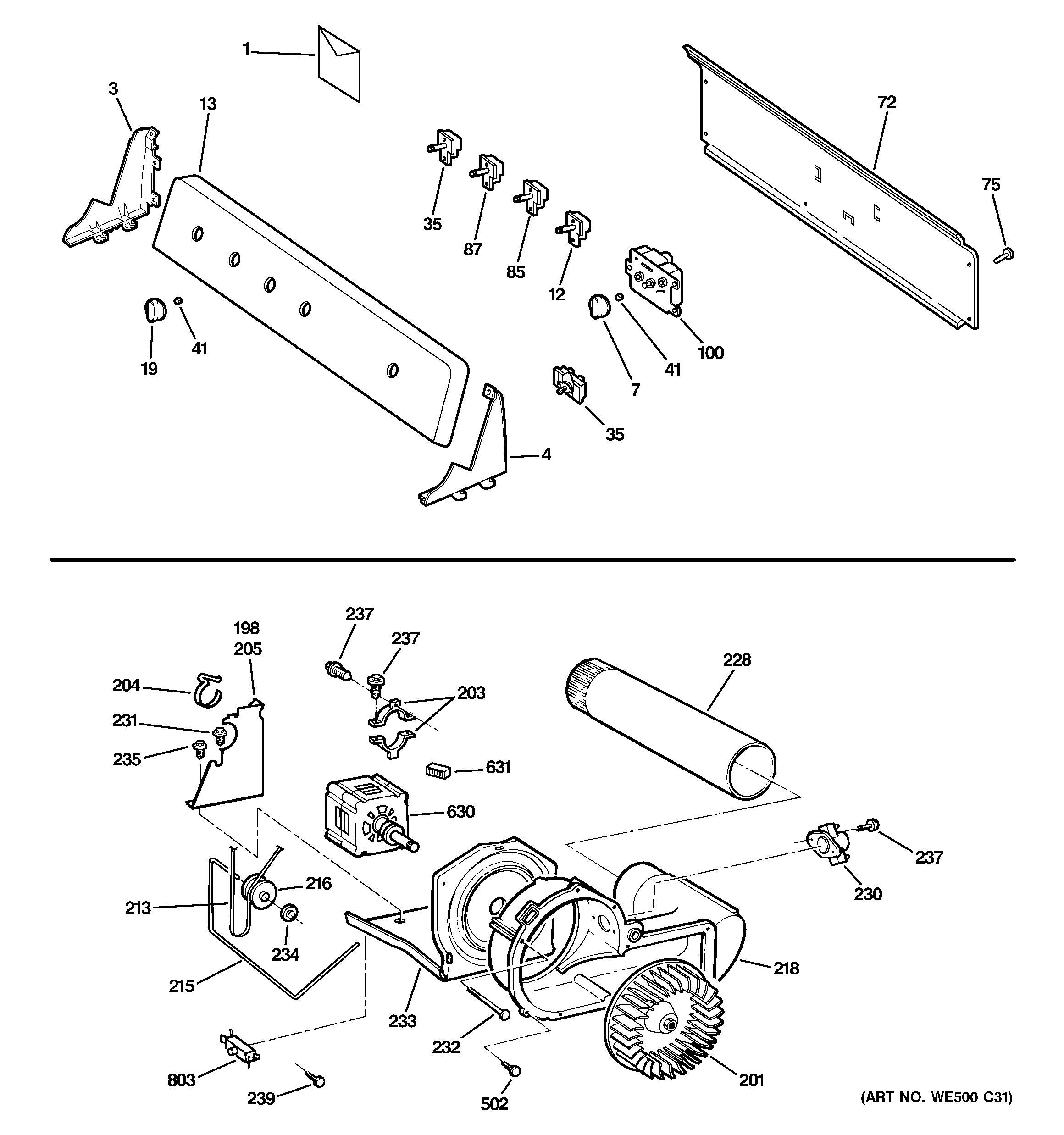 GE DWXR483GG4WW backsplash, blower & motor diagram