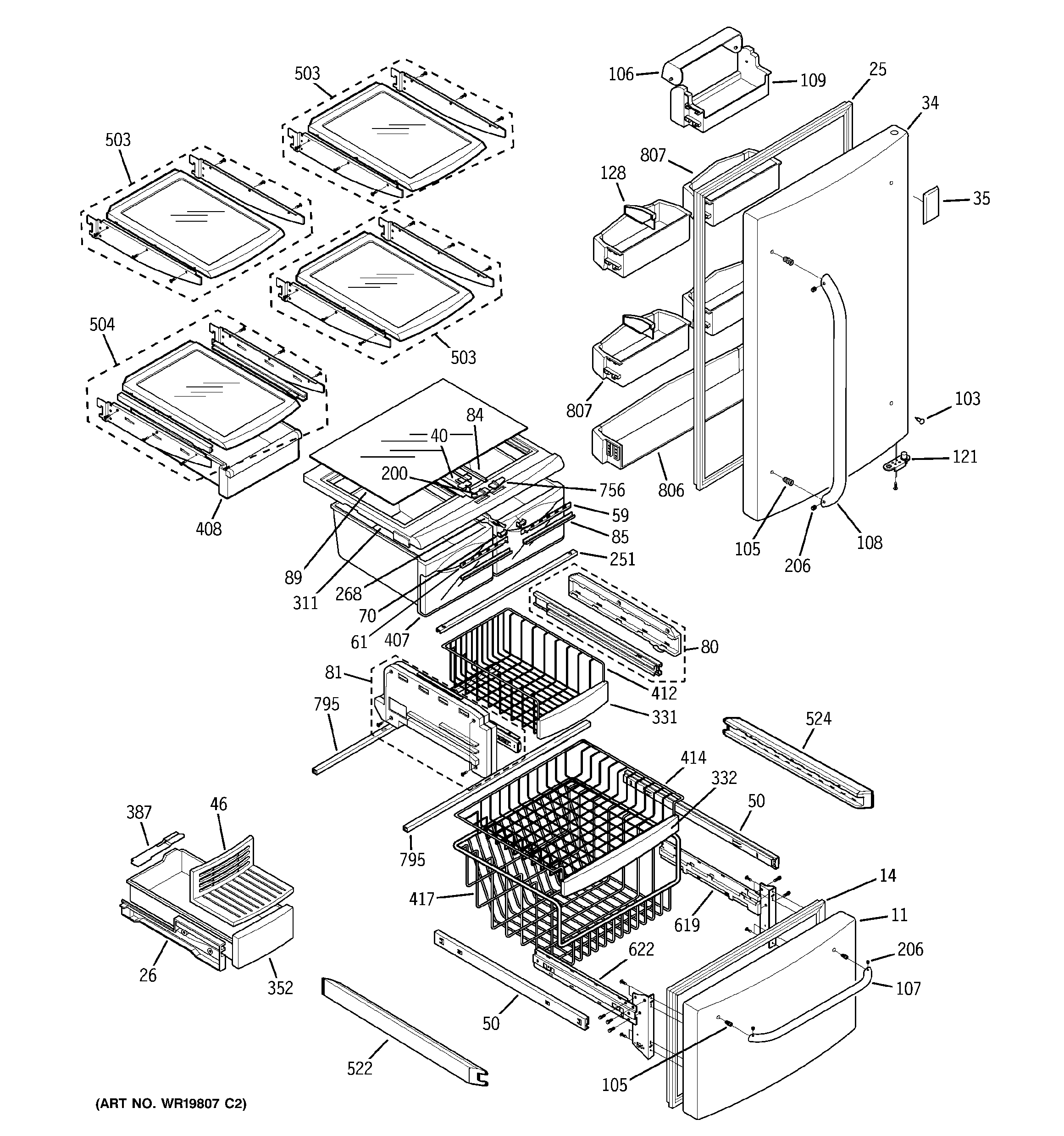 GE GDS20SCSASS doors & shelves diagram