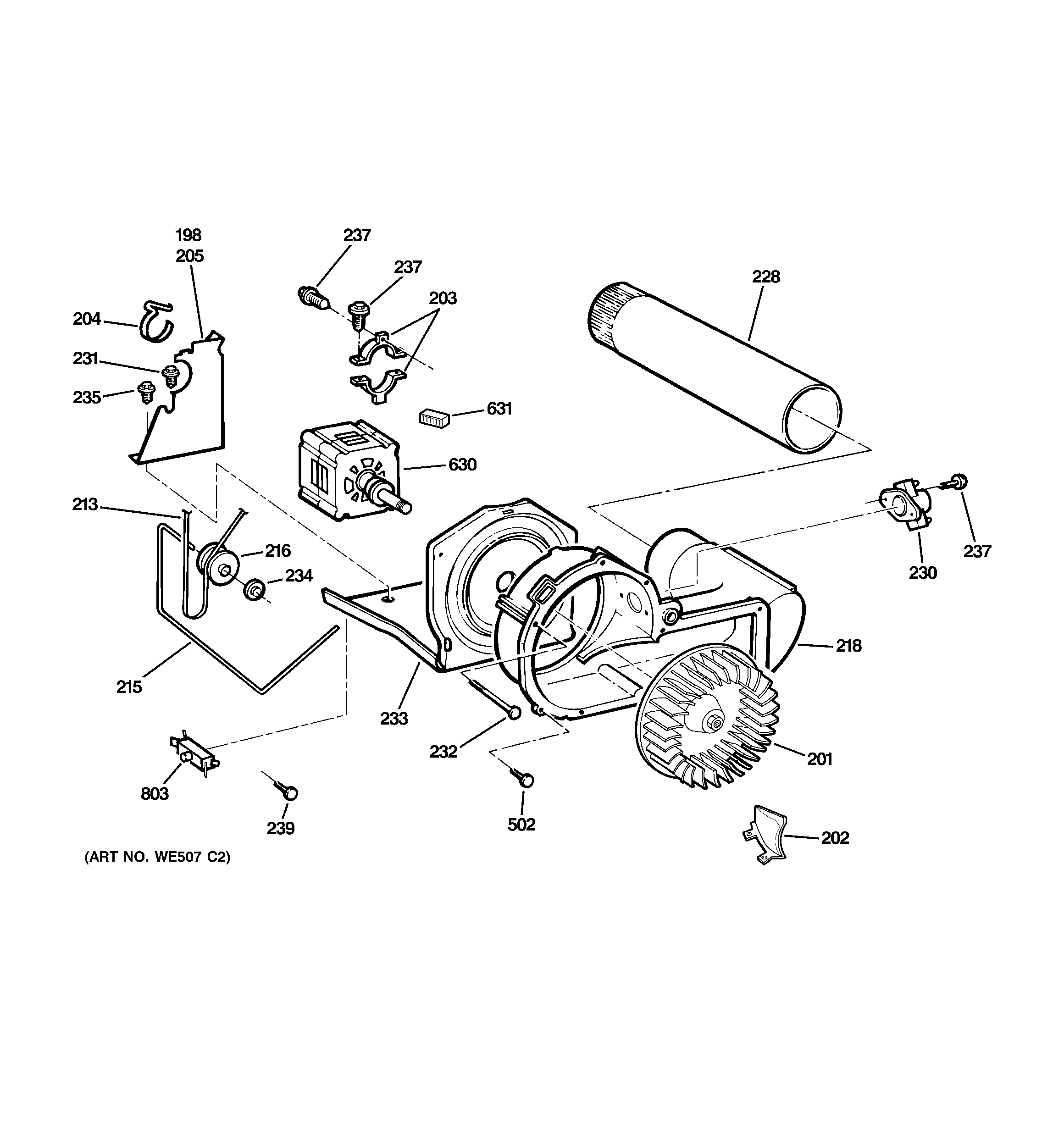 GE DMCD330EH3WC blower & drive assembly diagram