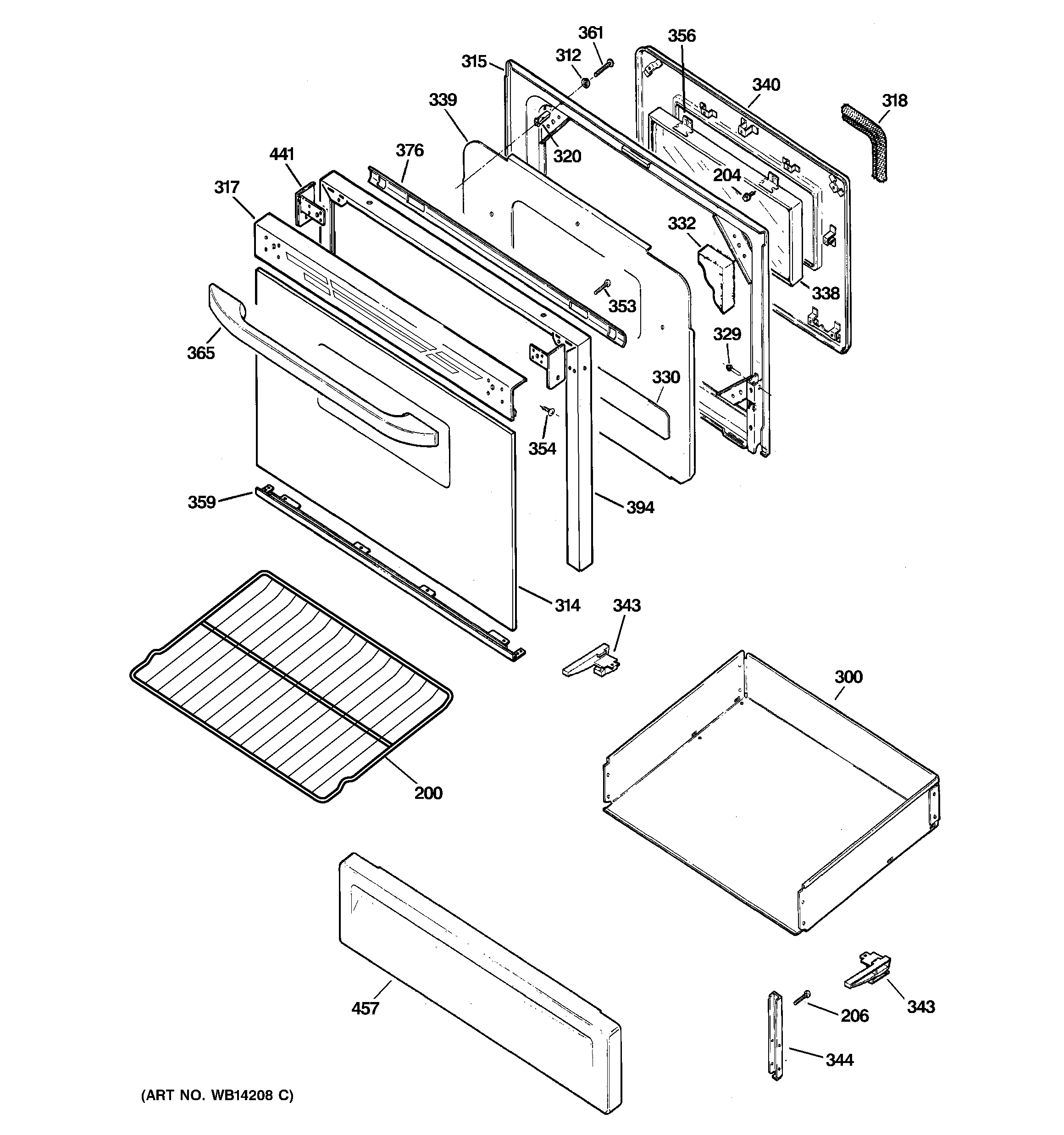 GE JGBP25DEM2BB door & drawer parts diagram
