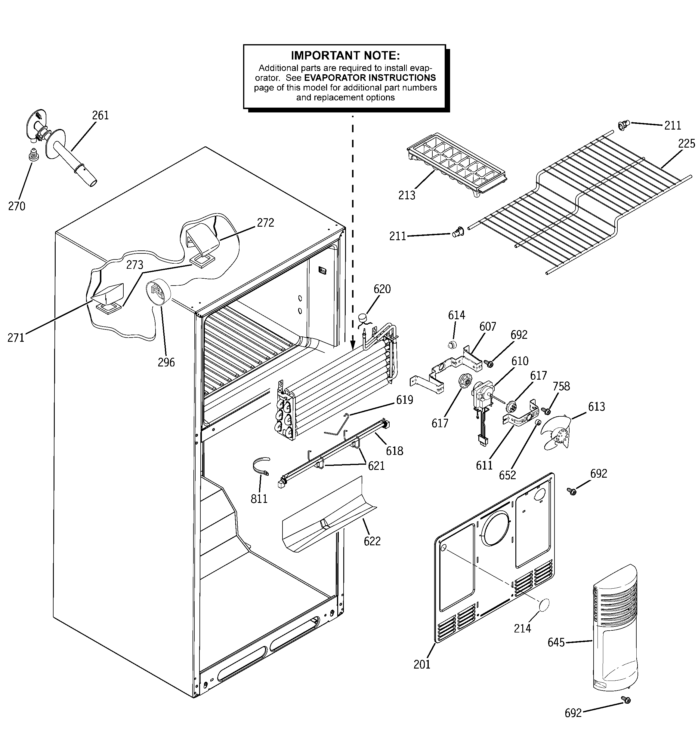 GE GTH18JLXARBS freezer section diagram