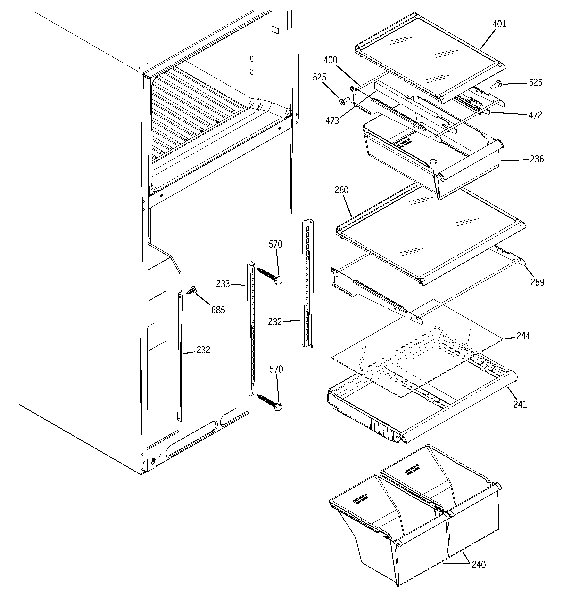 GE GTH18JLXARBS fresh food shelves diagram
