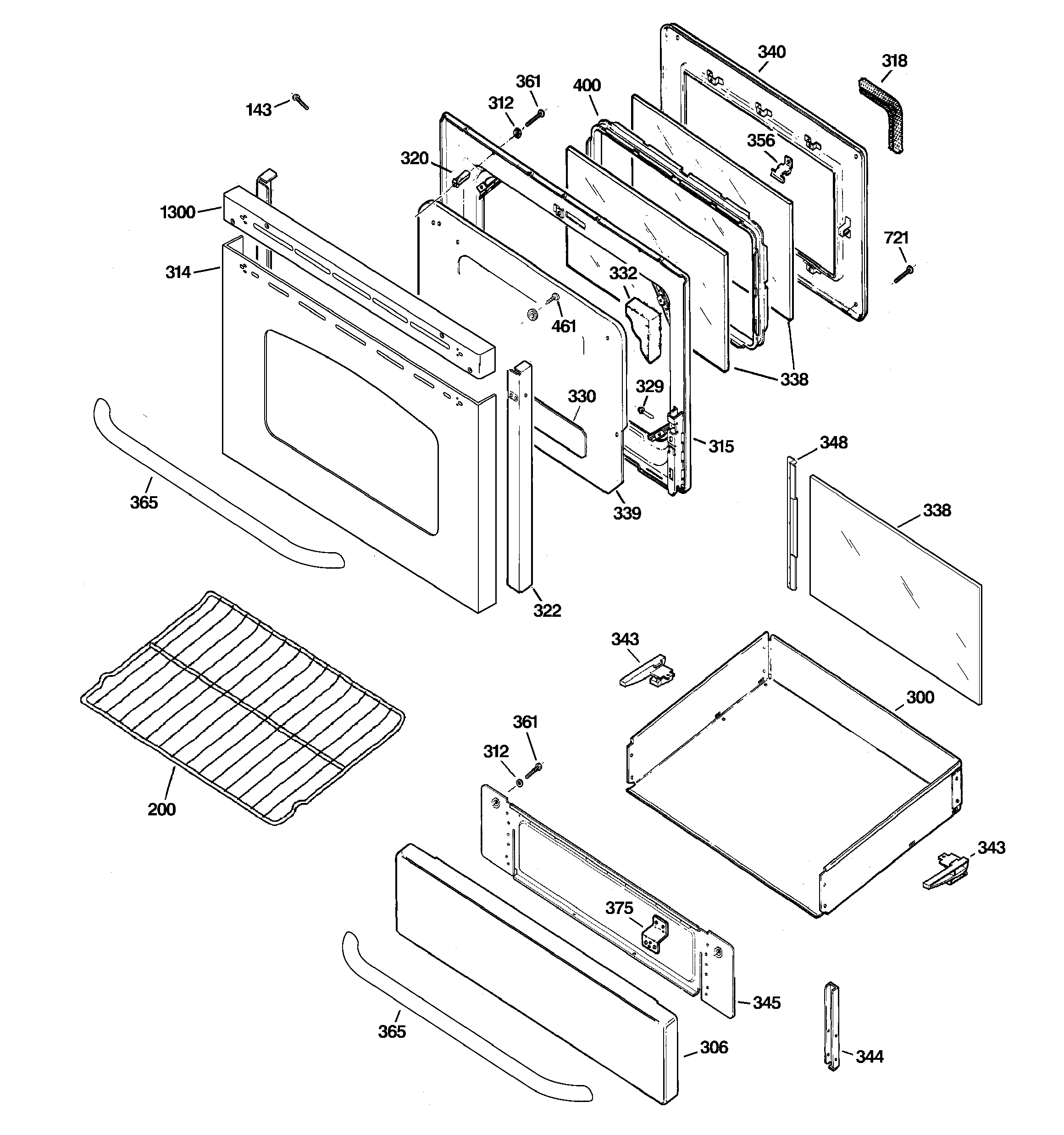 GE JGBP36SEM2SS door & drawer parts diagram