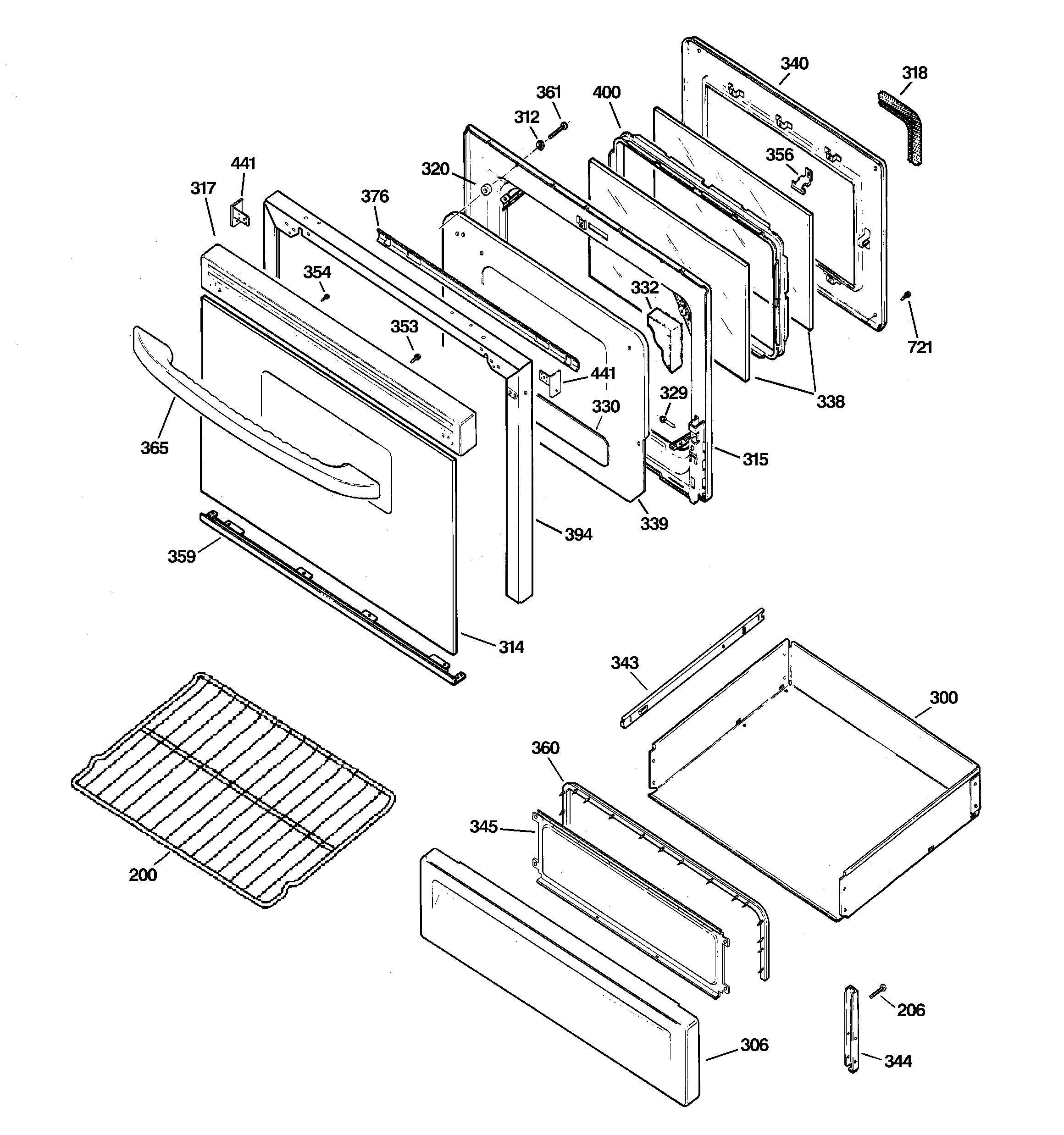 GE JGBP85DEM2BB door & drawer parts diagram