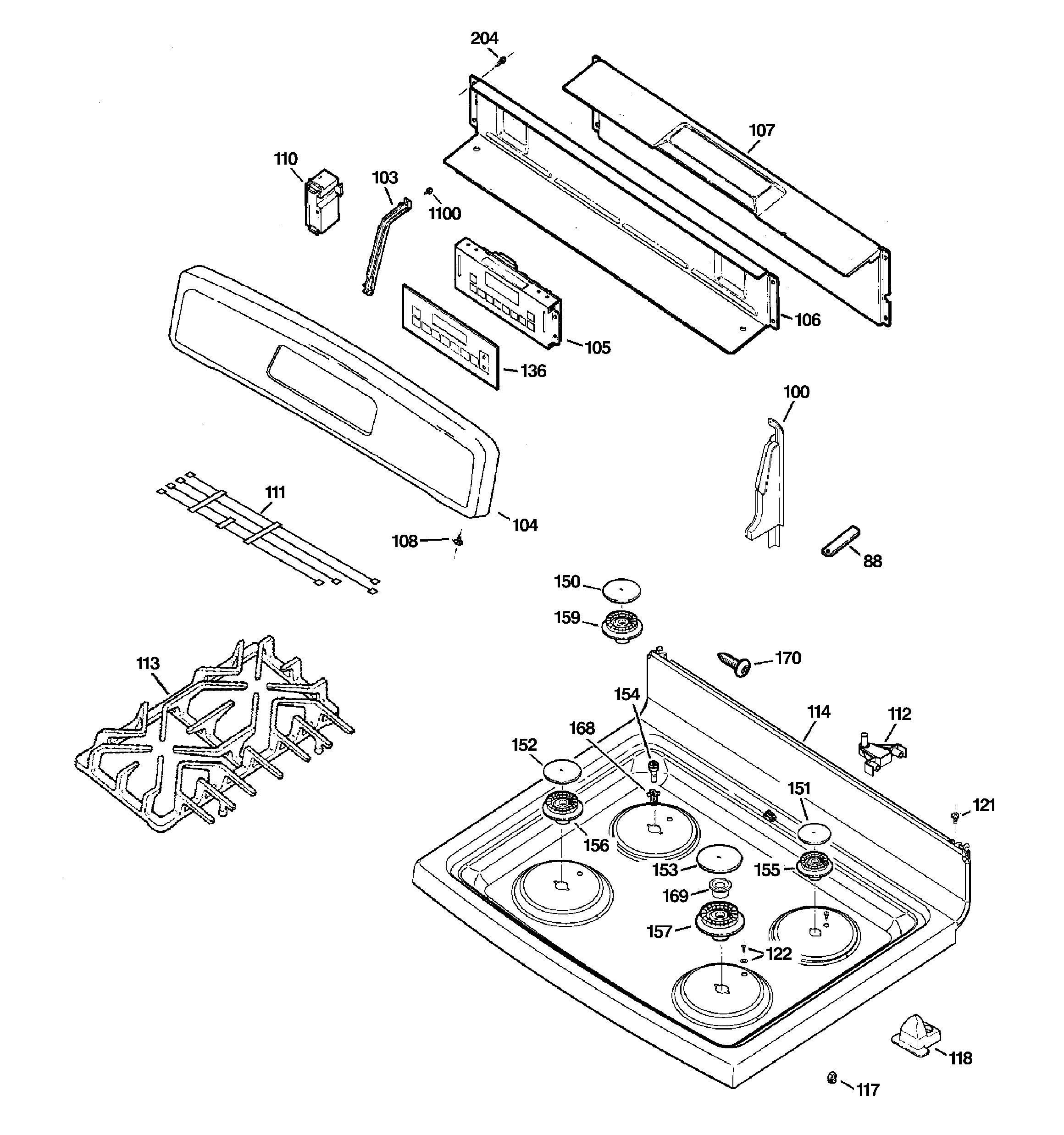 GE JGBP85SEM2SS control panel & cooktop diagram
