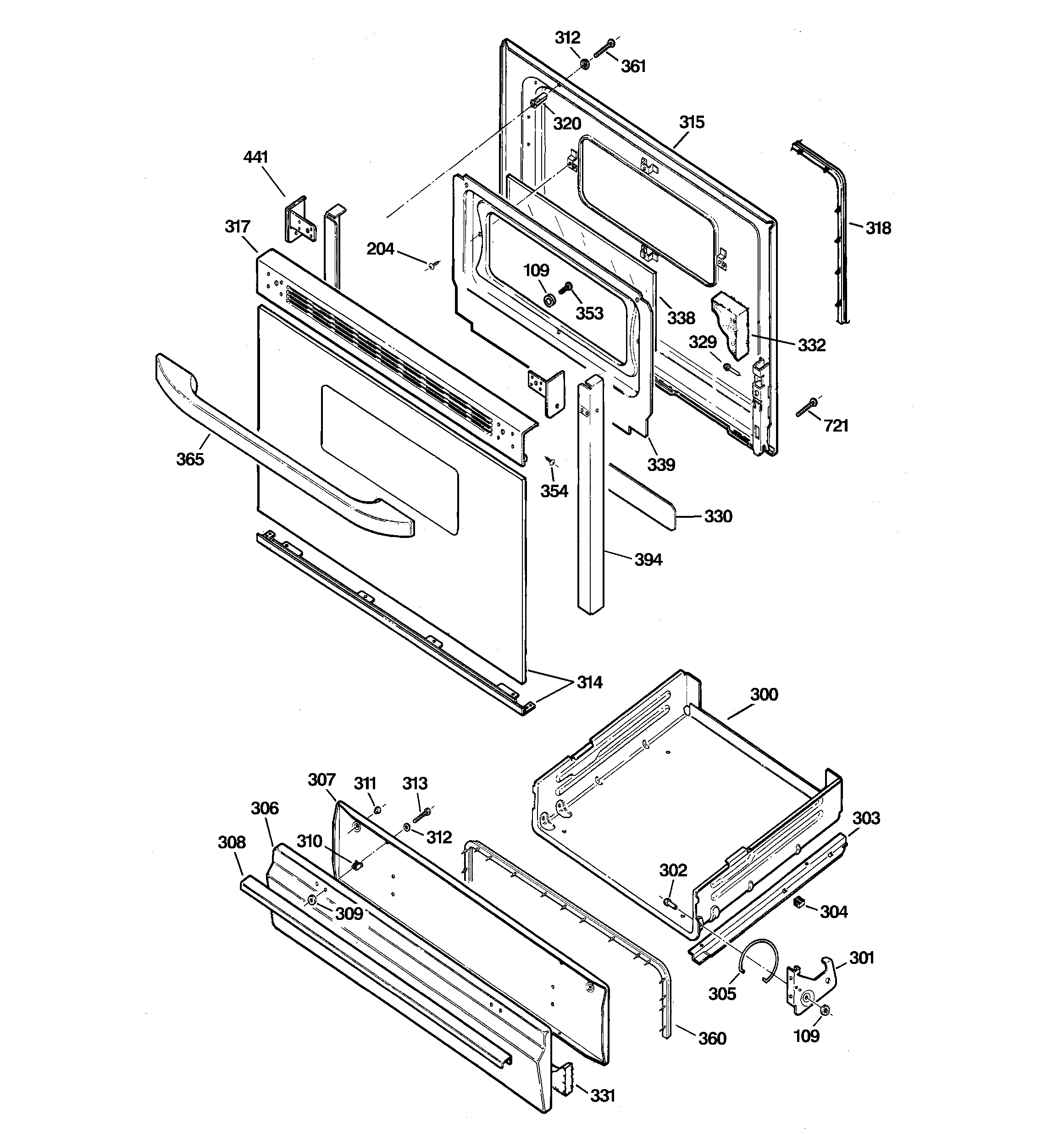 GE JGBS19MEN1BS door & drawer parts diagram