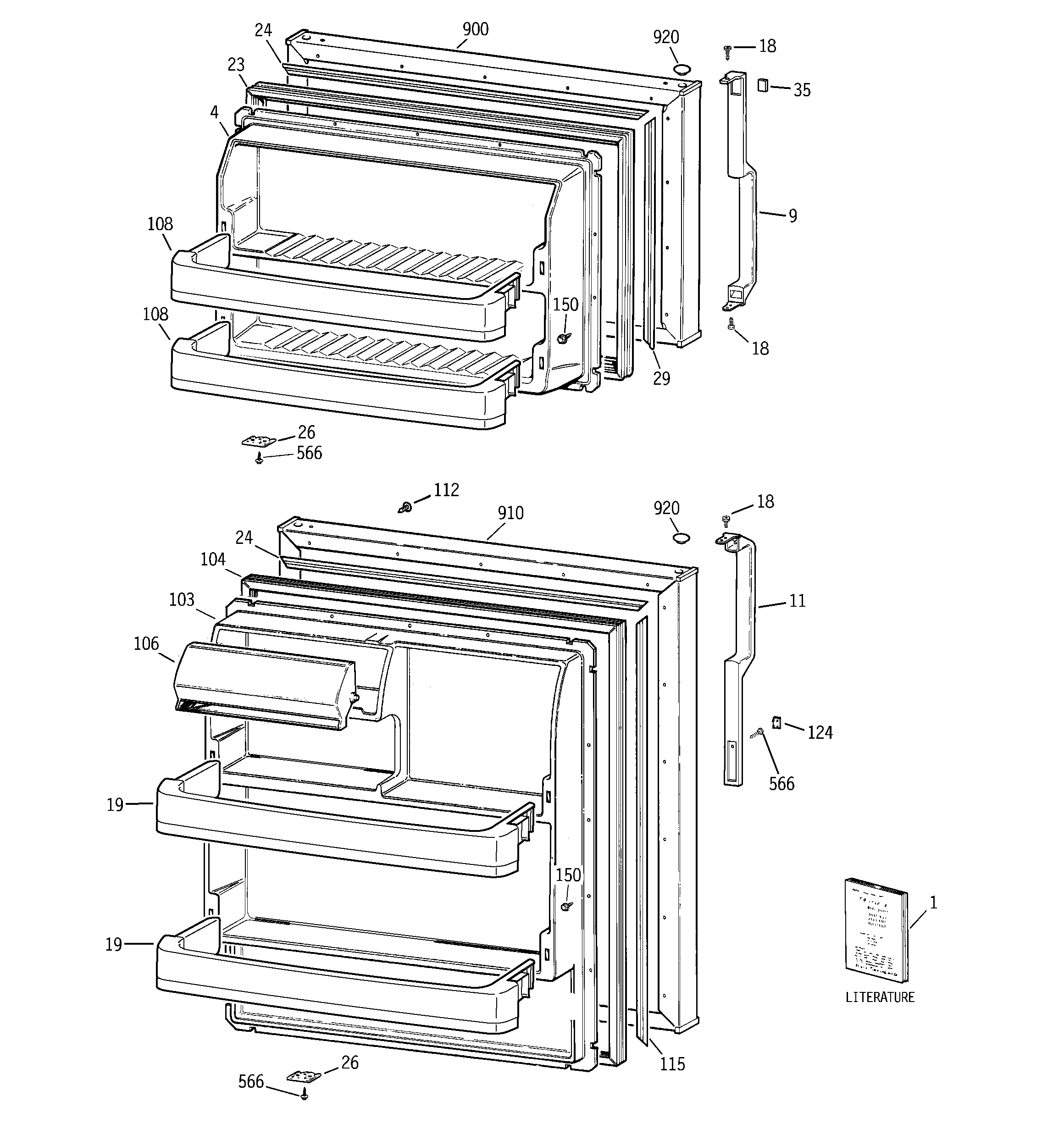 GE GTH16BBSXRWW doors diagram