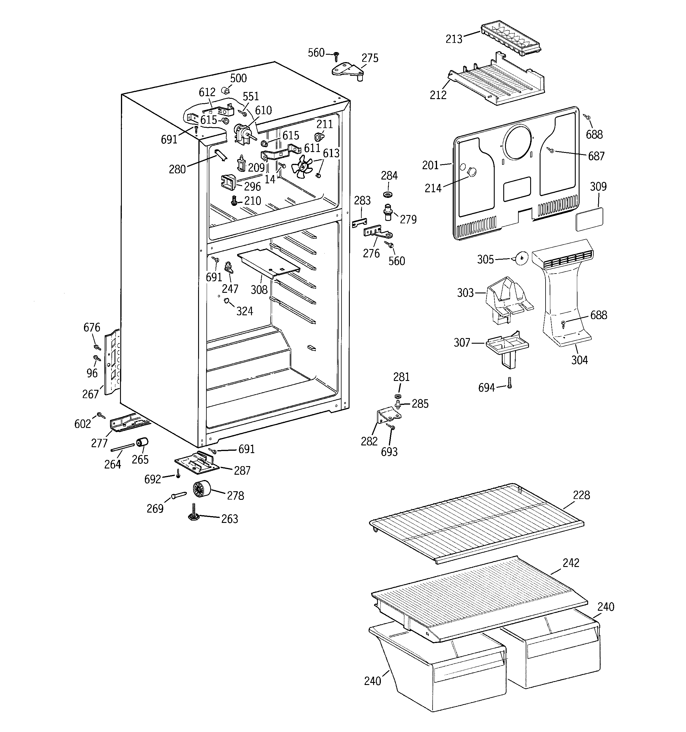 GE GTH16BBSXRWW cabinet diagram