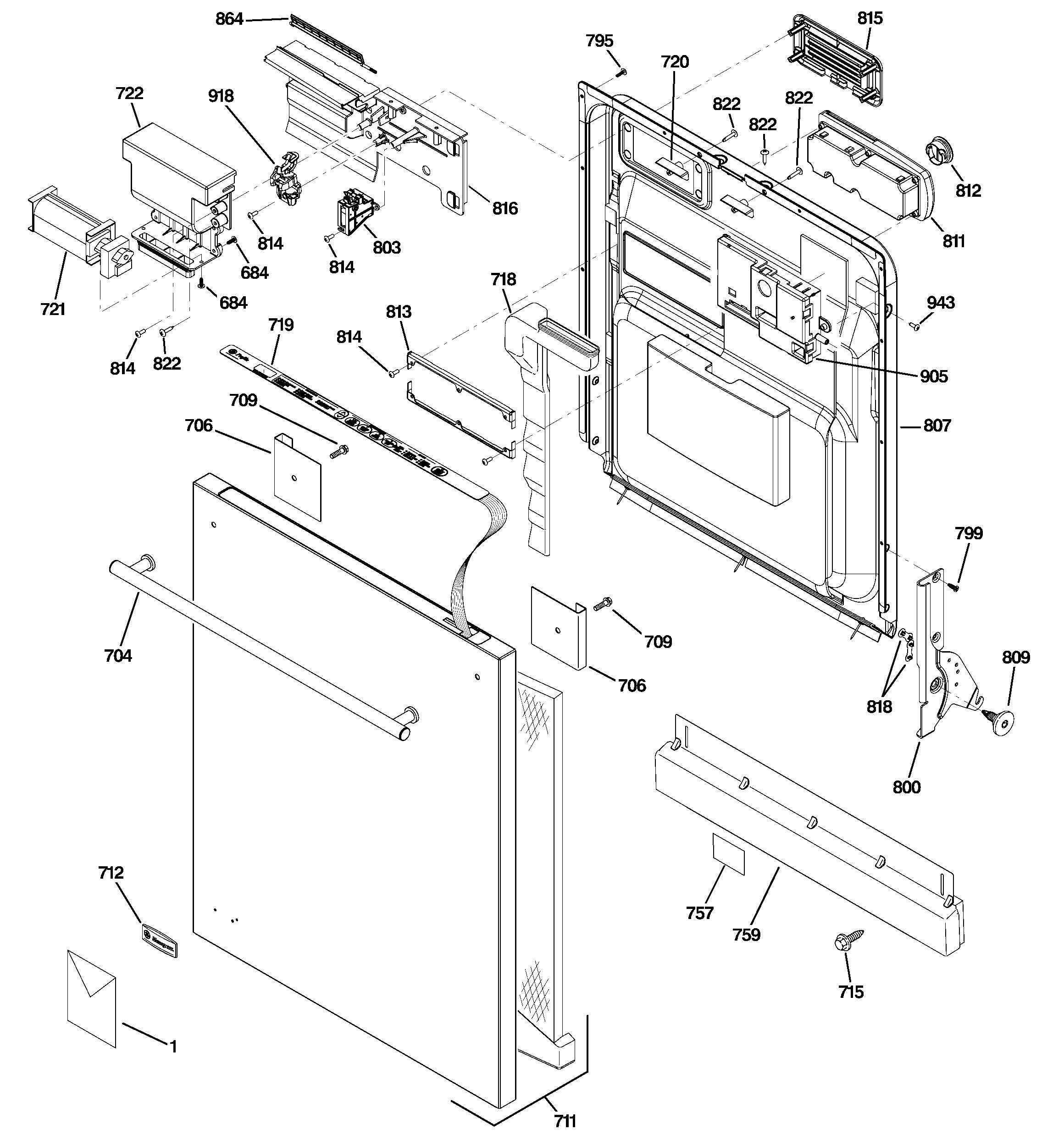 GE ZBD6800N20WW escutcheon & door assembly diagram