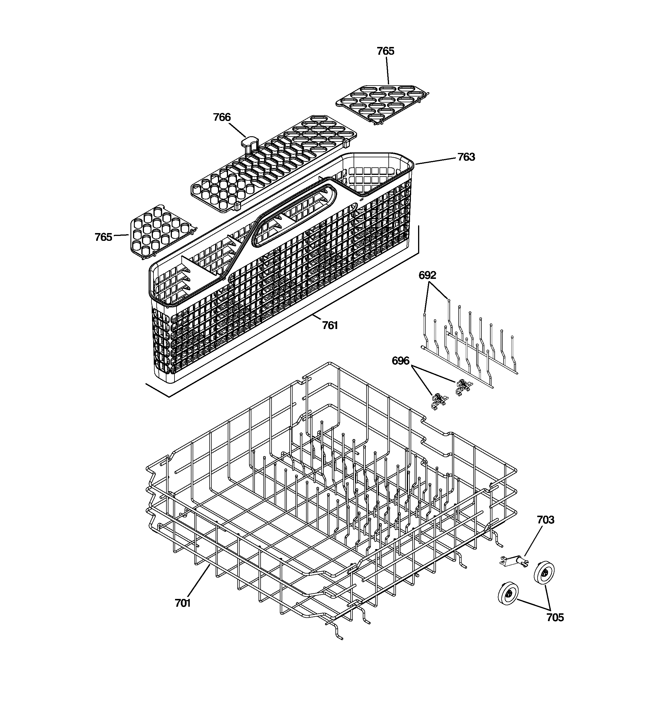 GE ZBD6800N20WW lower rack assembly diagram