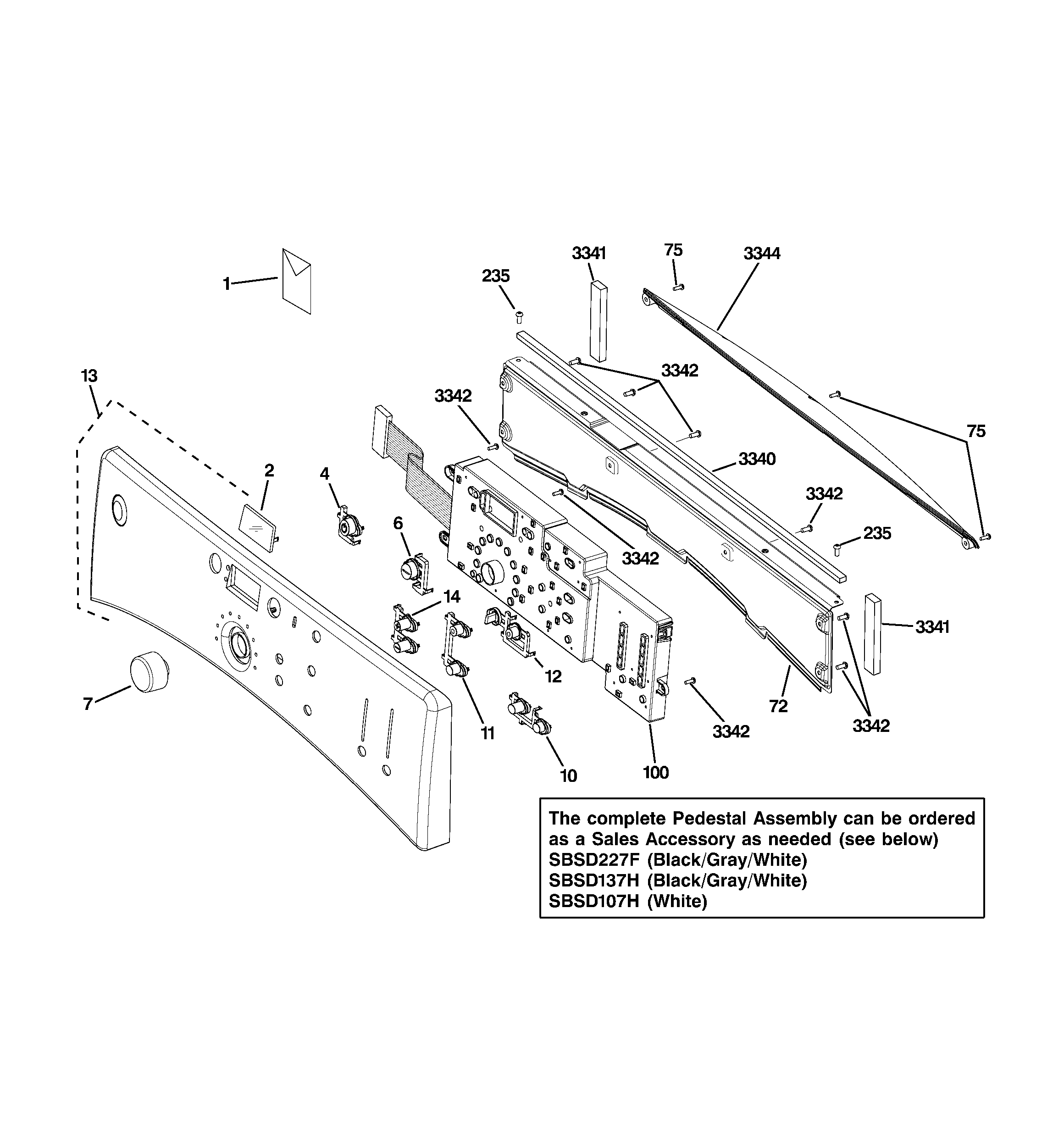 GE DBVH520GJ2WW controls & backsplash diagram