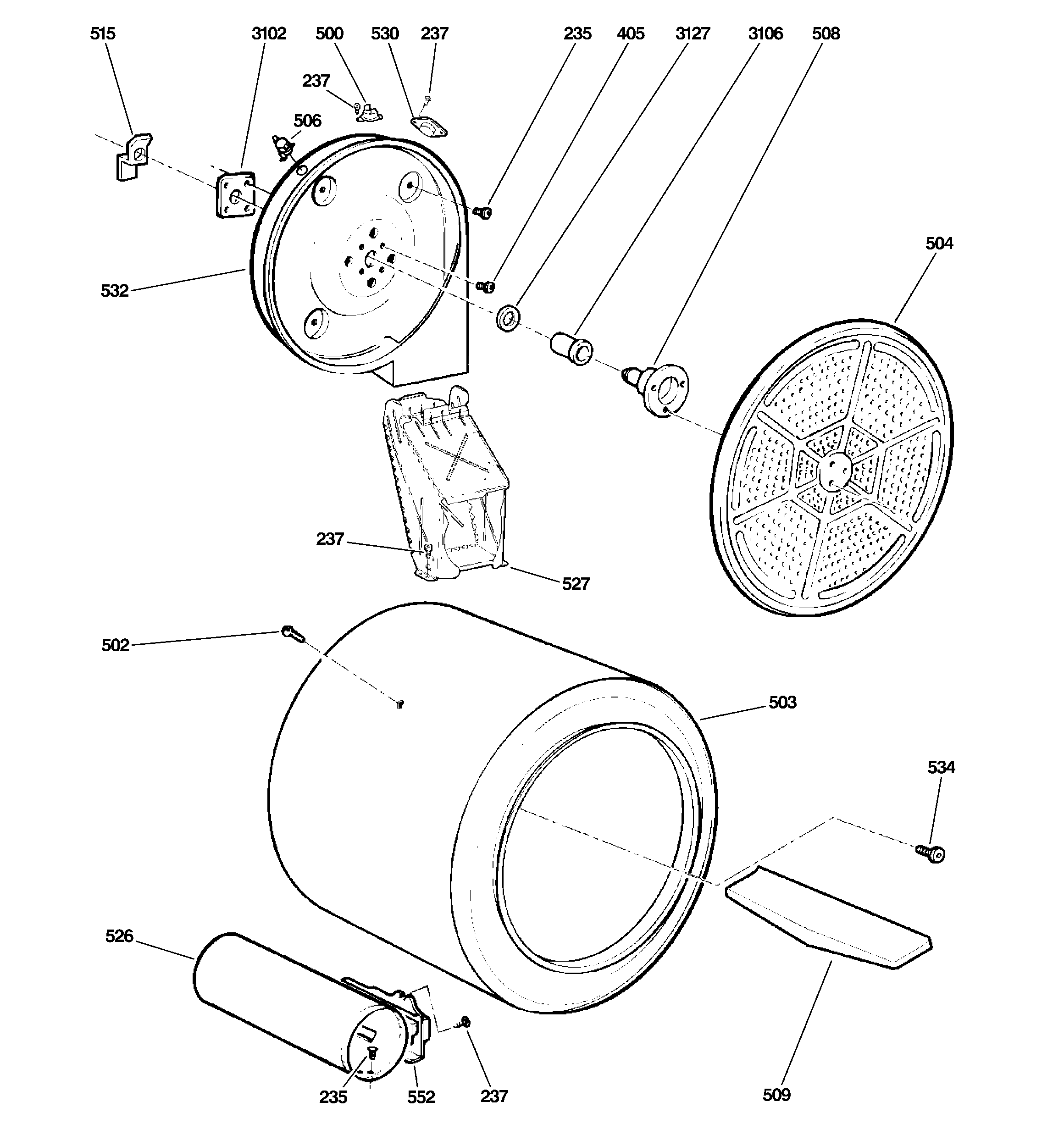 GE DBVH520GJ2WW drum diagram