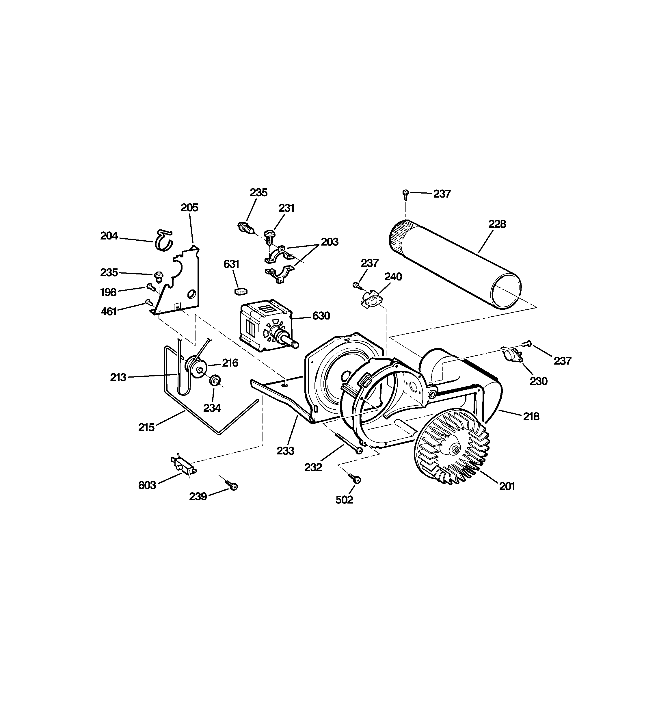 GE DBVH520GJ2WW blower & drive assembly diagram