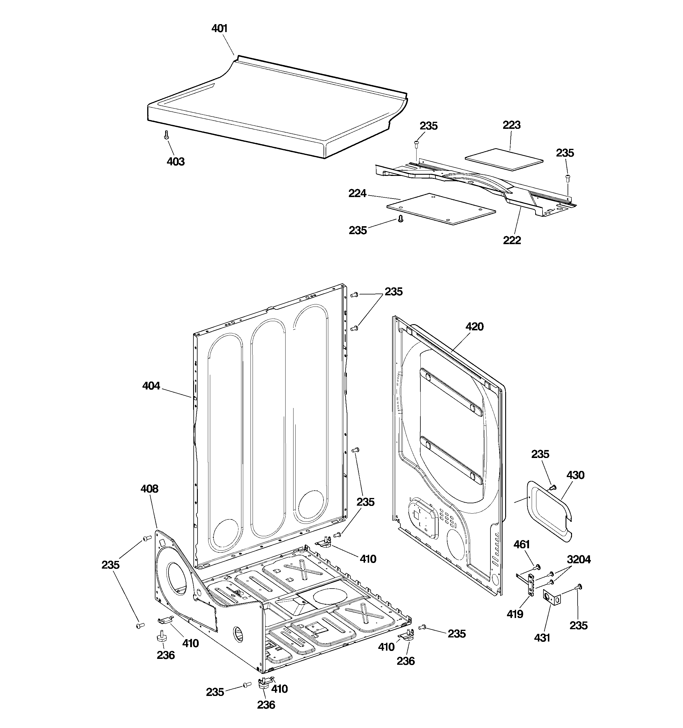 GE DX2300EG5WW cabinet diagram