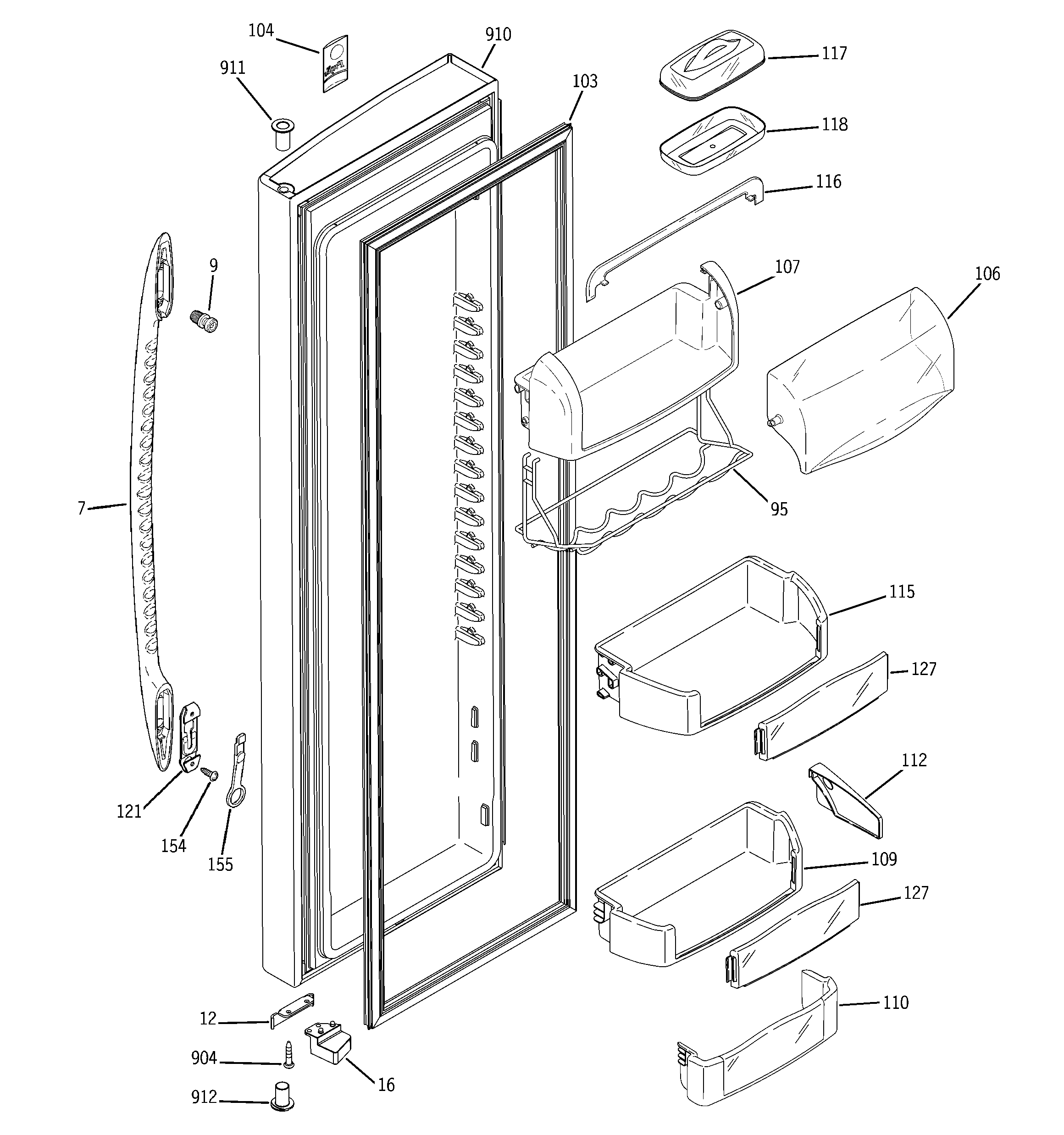GE PHE25MGTFFWW fresh food door diagram