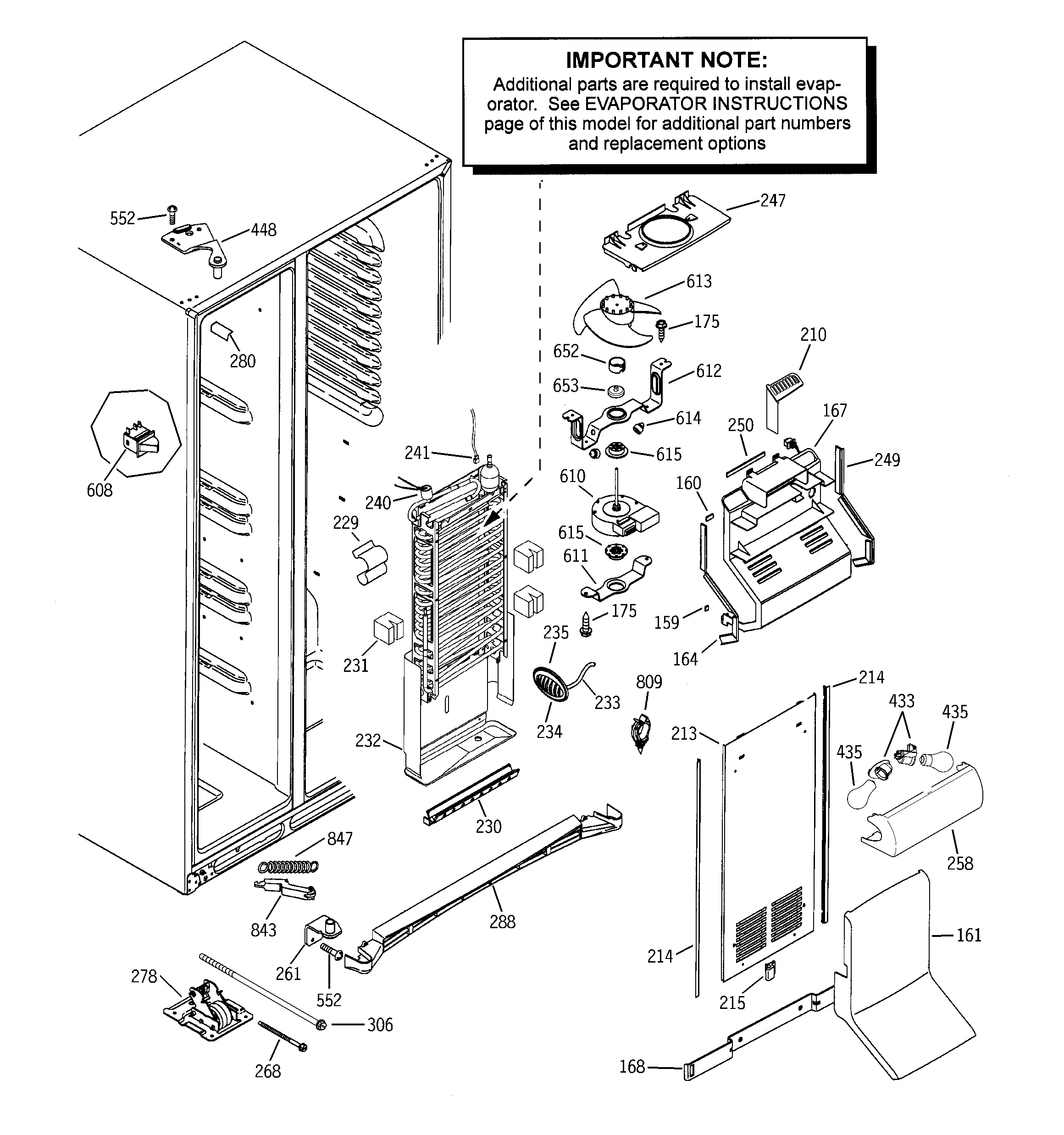 GE PHE25MGTFFWW freezer section diagram