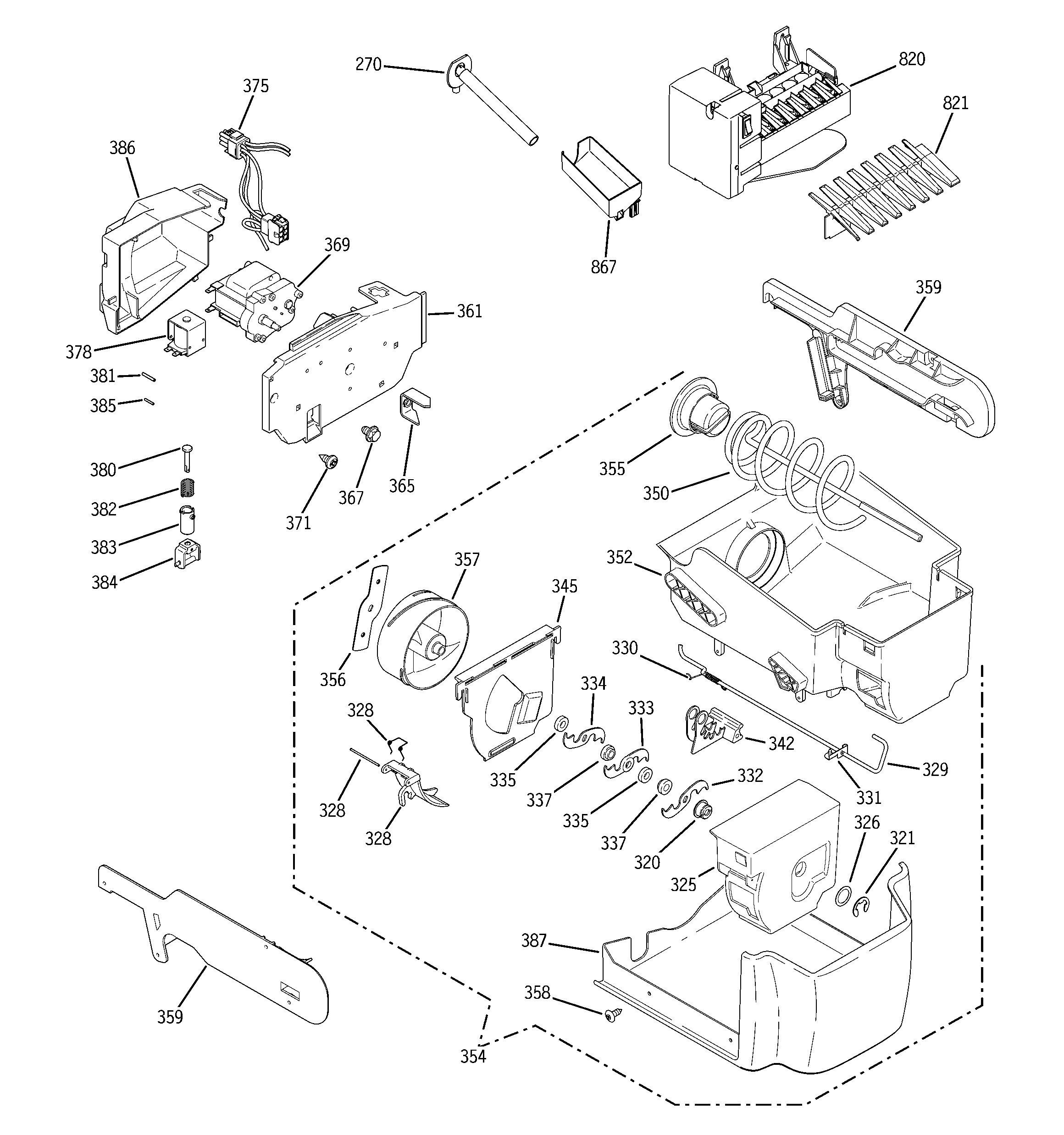 GE PHE25MGTFFWW ice maker & dispenser diagram