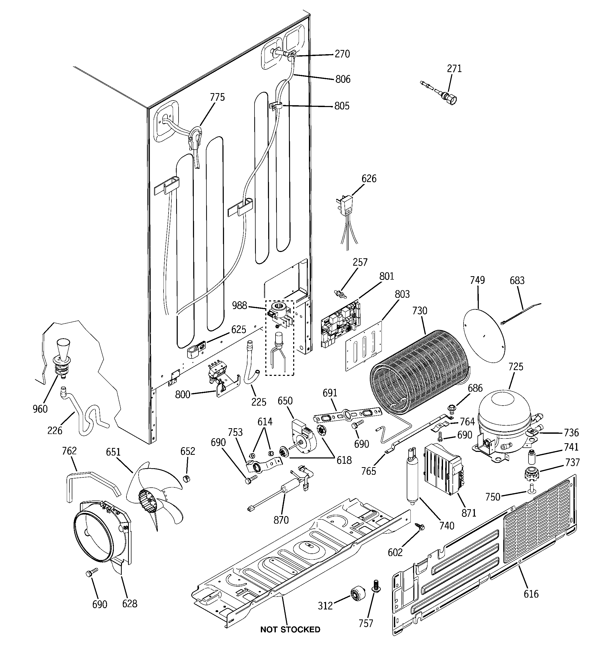 GE PHE25PGTFFBB sealed system & mother board diagram