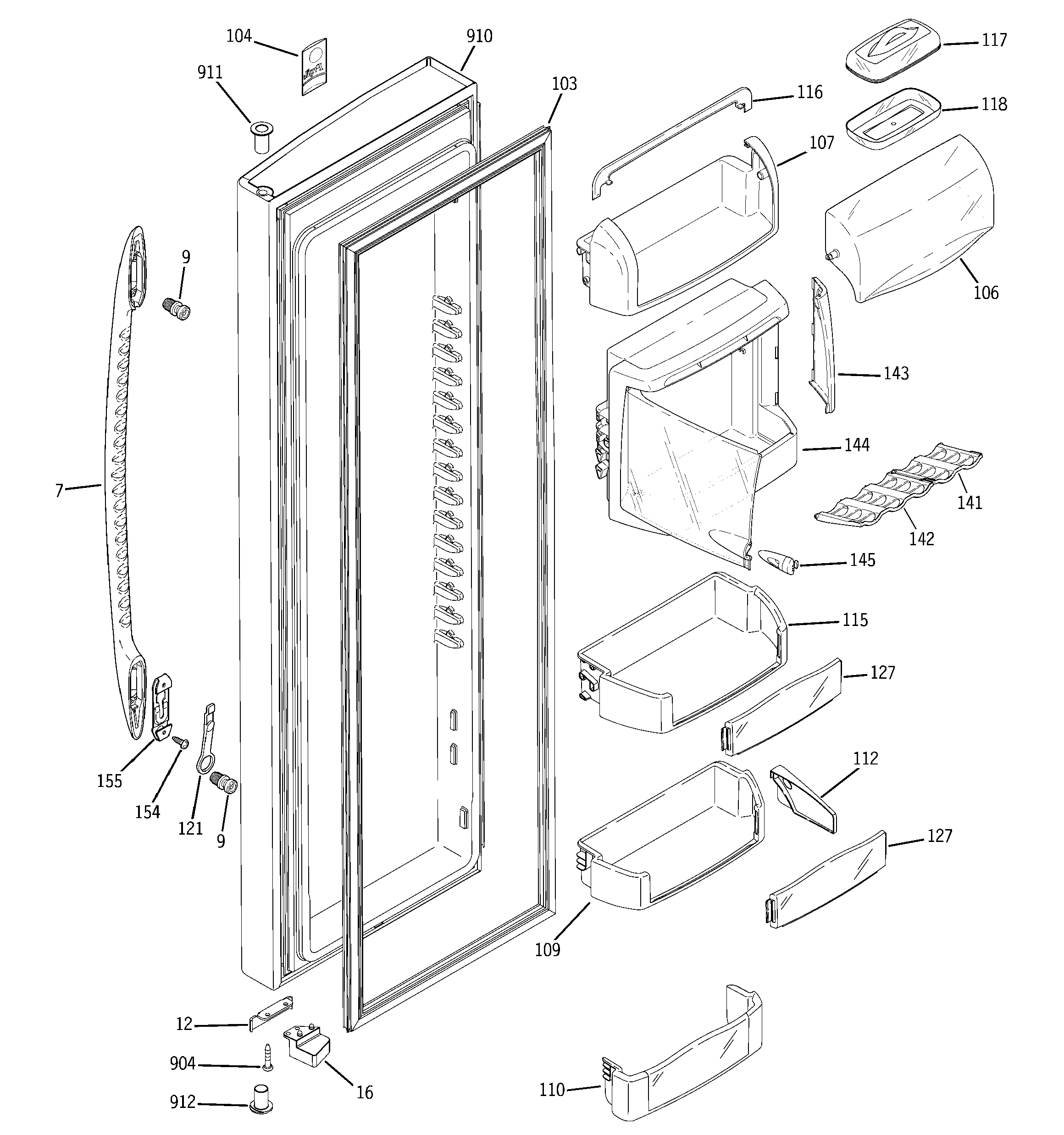 GE PHE25PGTFFBB fresh food door diagram