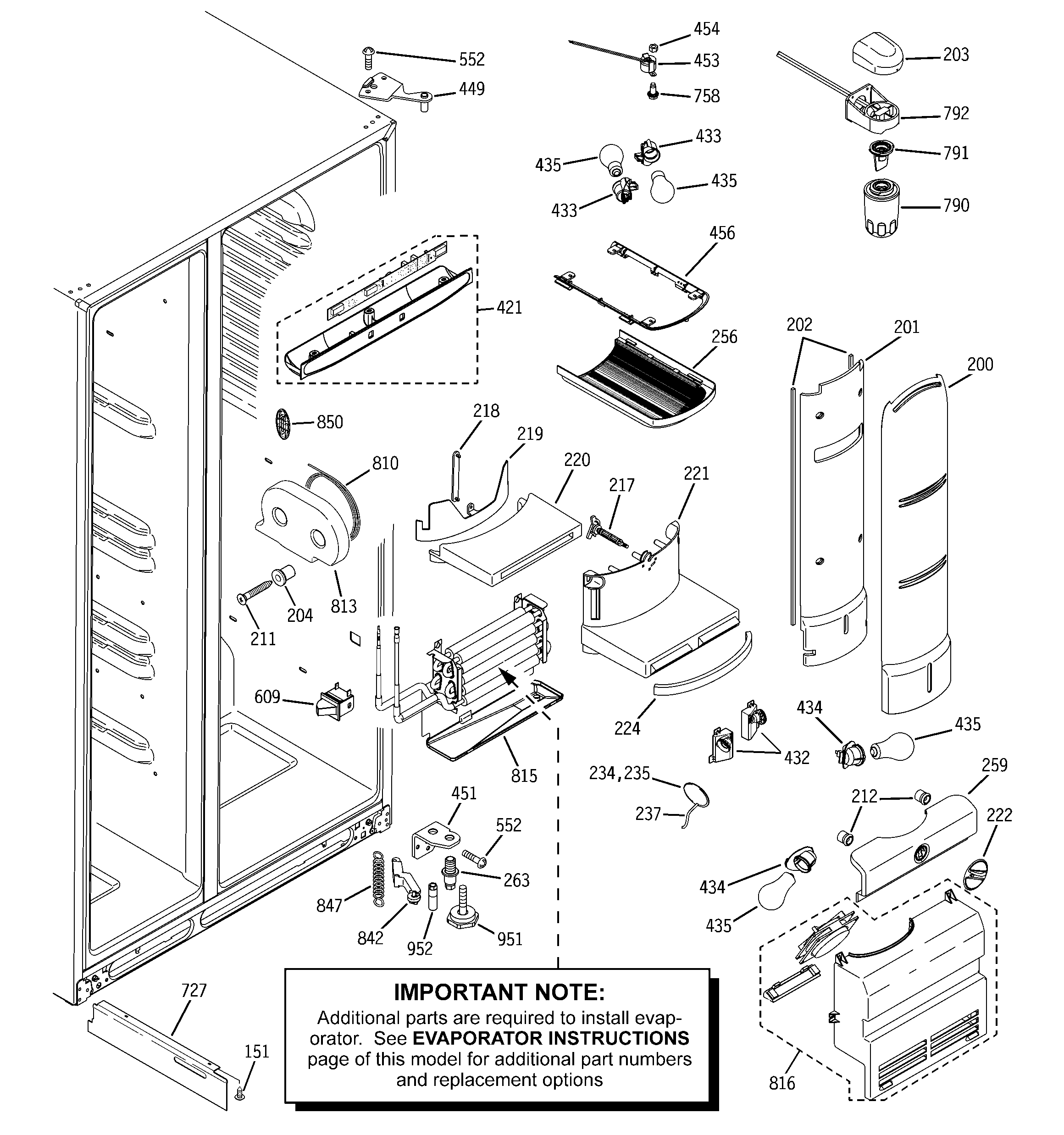 GE PHE25PGTFFBB fresh food section diagram