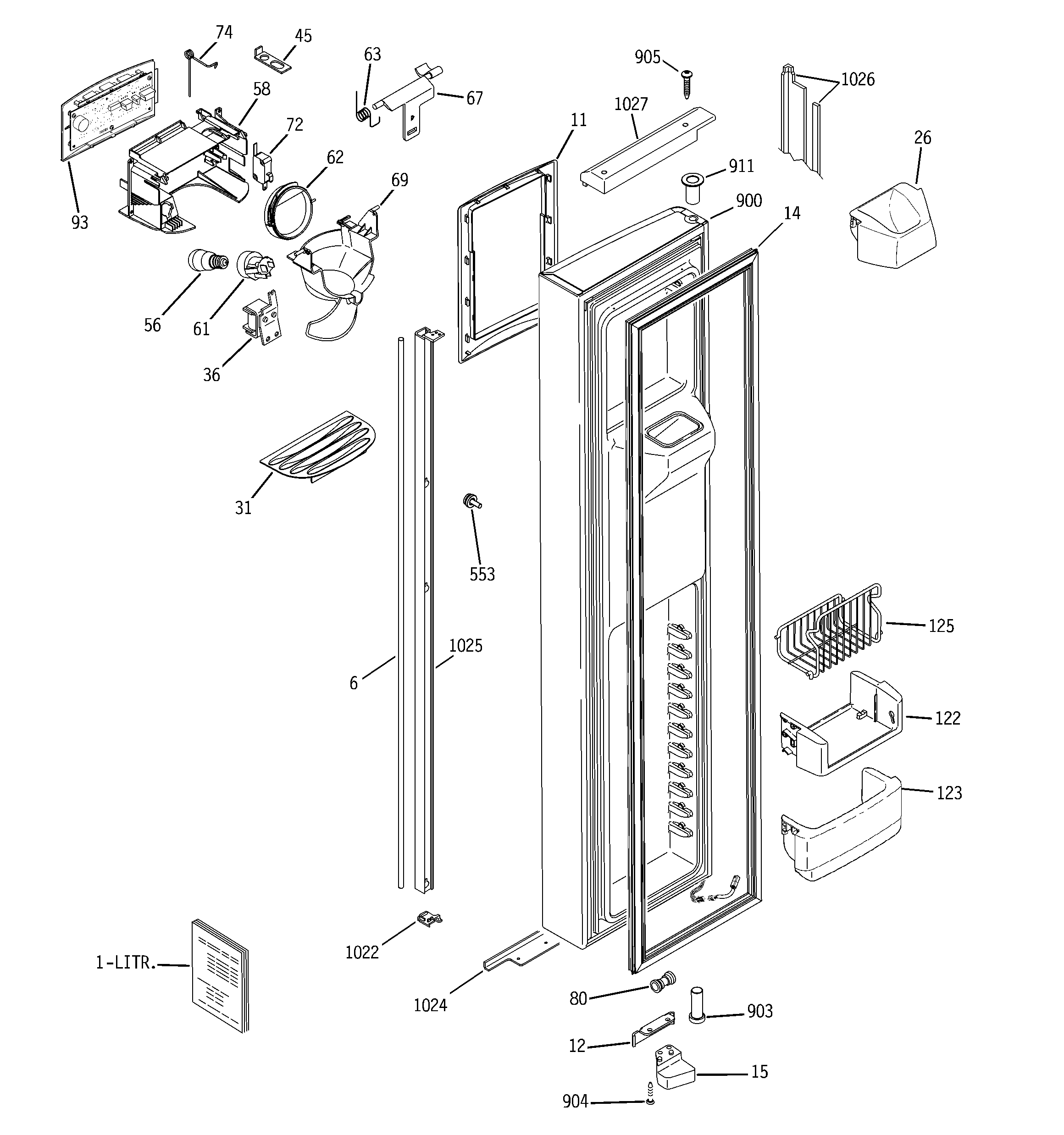GE PJE25MGTFFKB freezer door diagram