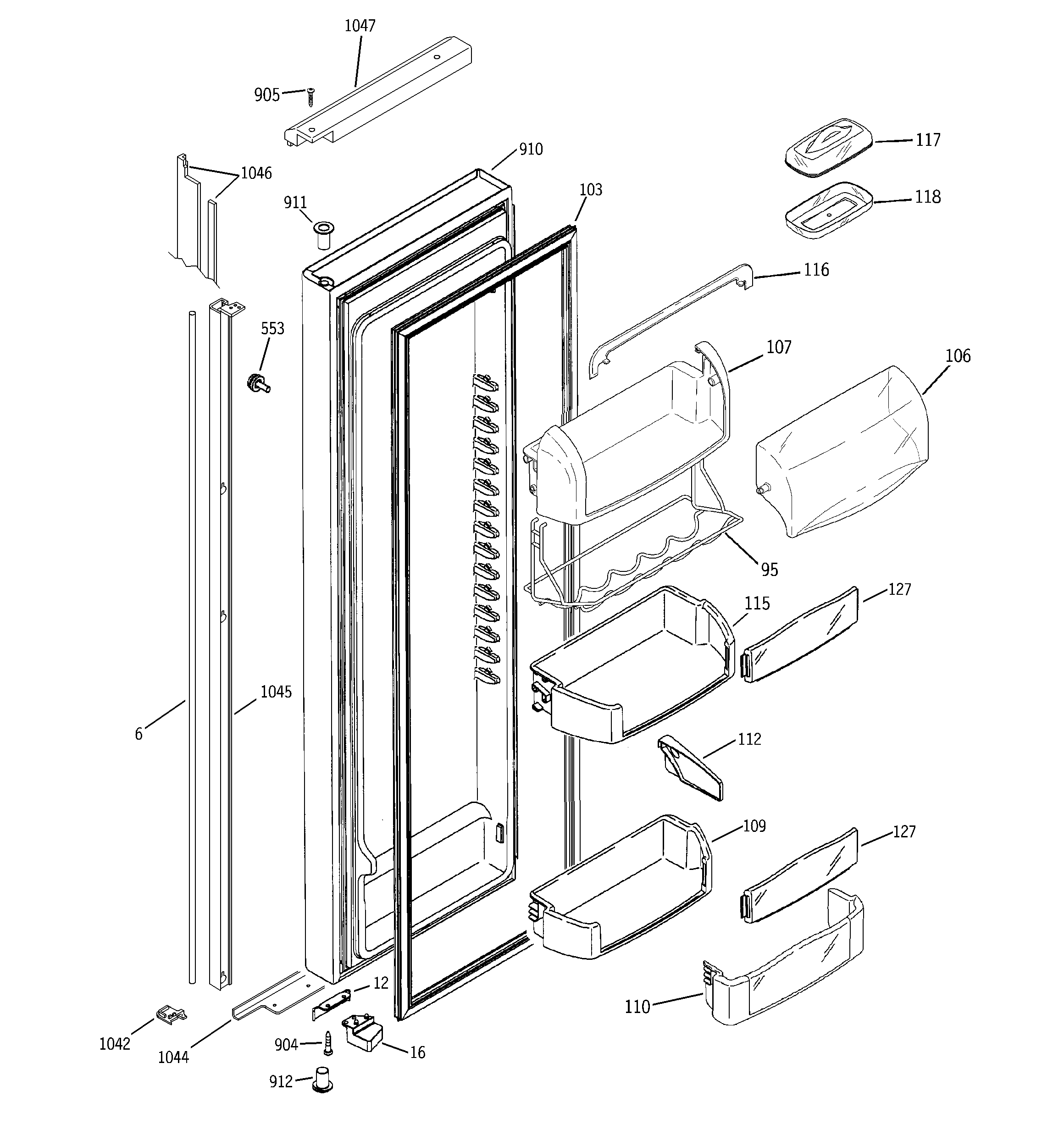GE PJE25MGTFFKB fresh food door diagram