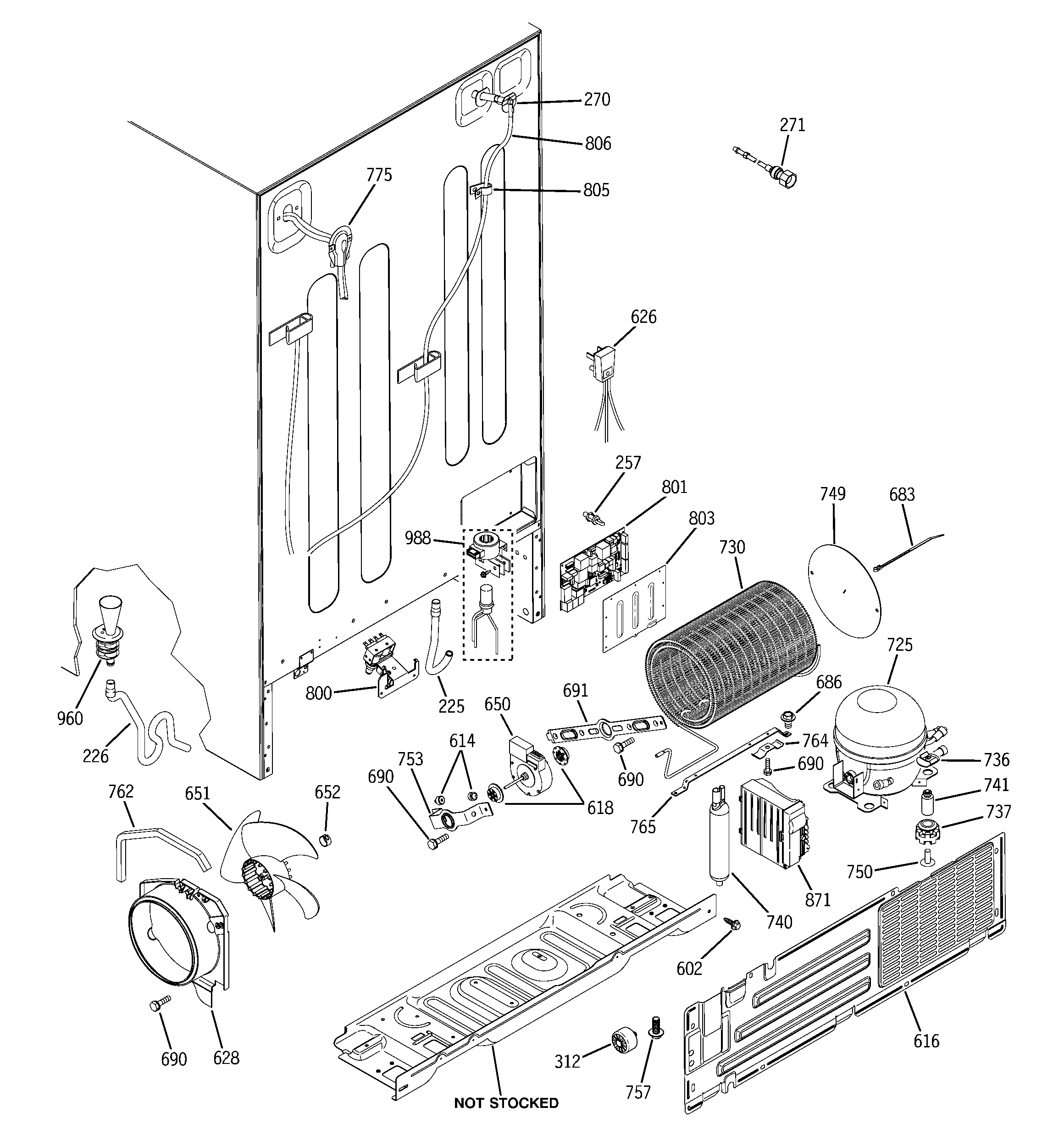 GE PJE25MGTFFKB sealed system & mother board diagram